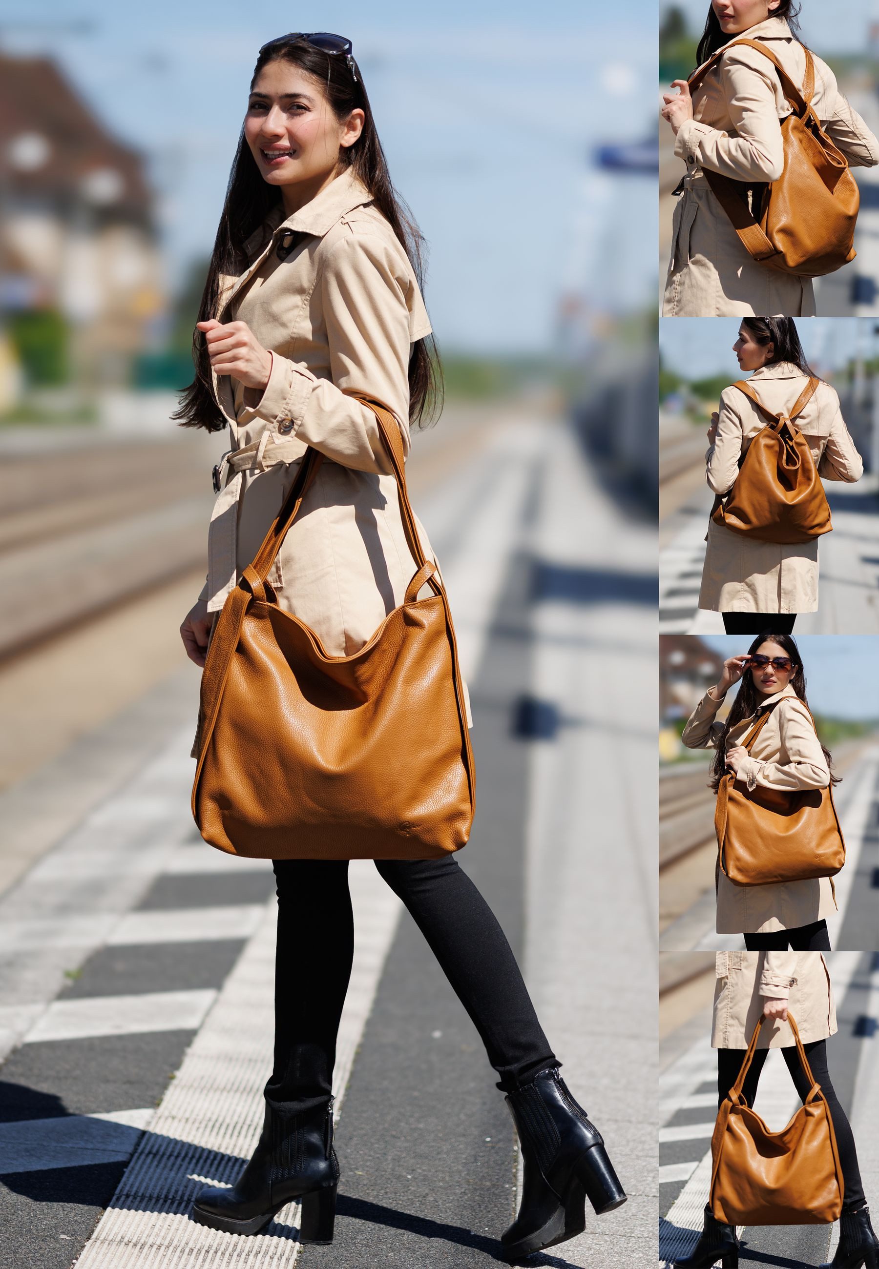 Caspar Schultertasche 2 in 1 XL Leder Damen Rucksack Tasche - PREMIUM LINE - Modell No.786, robust, elegant & unempfindlich - 100% Echtleder - Handmade in Italy