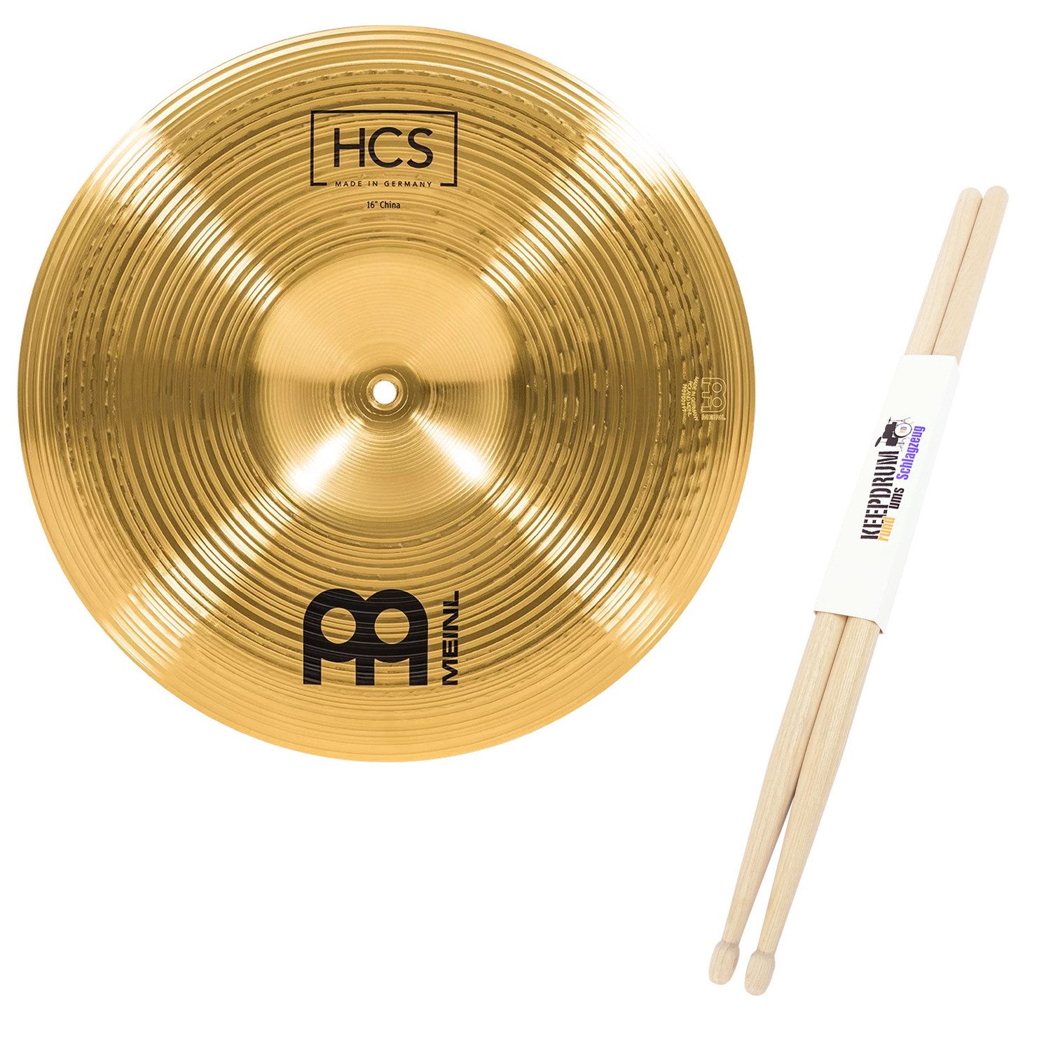 Becken Meinl HCS 16 China Becken mit Schlagzeugstöcken