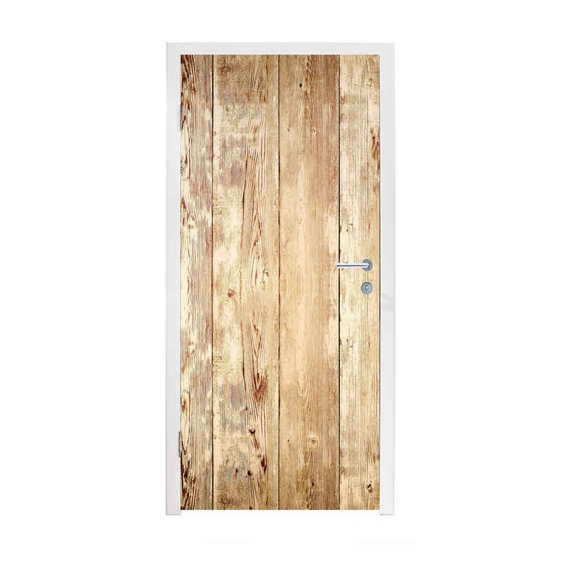 MuchoWow Türtapete Holz - Vintage - Landhausdiele - Eiche, Matt, bedruckt, (1 St), Selbstklebende Tapete, Folie für Möbel, 75x205 cm