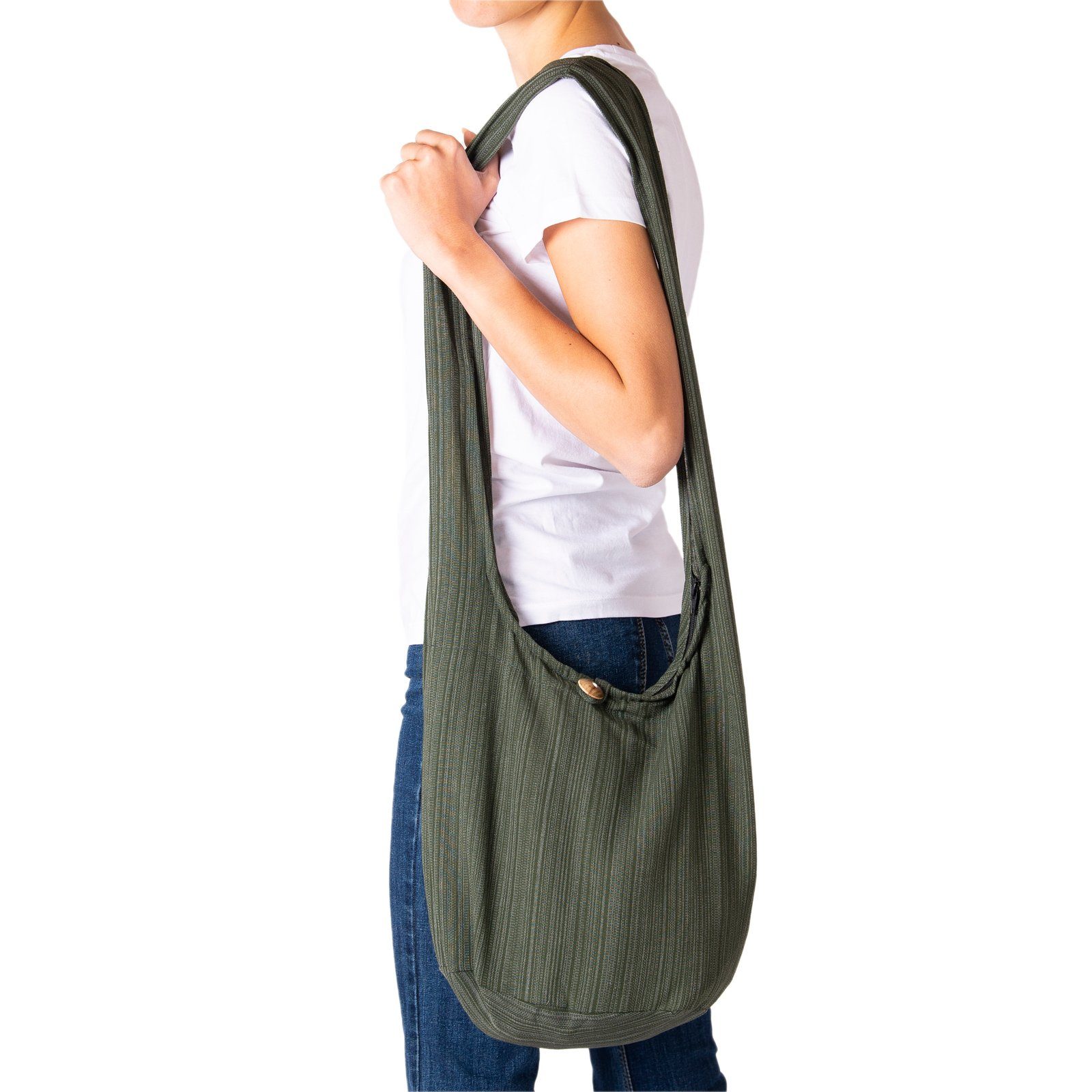 Strandtasche Lini als Baumwolle Beuteltasche Größen Oliventon Schulterbeutel Handtasche 100% Yogatasche auch Wickeltasche PANASIAM Schultertasche, In nutzbar oder 2 aus