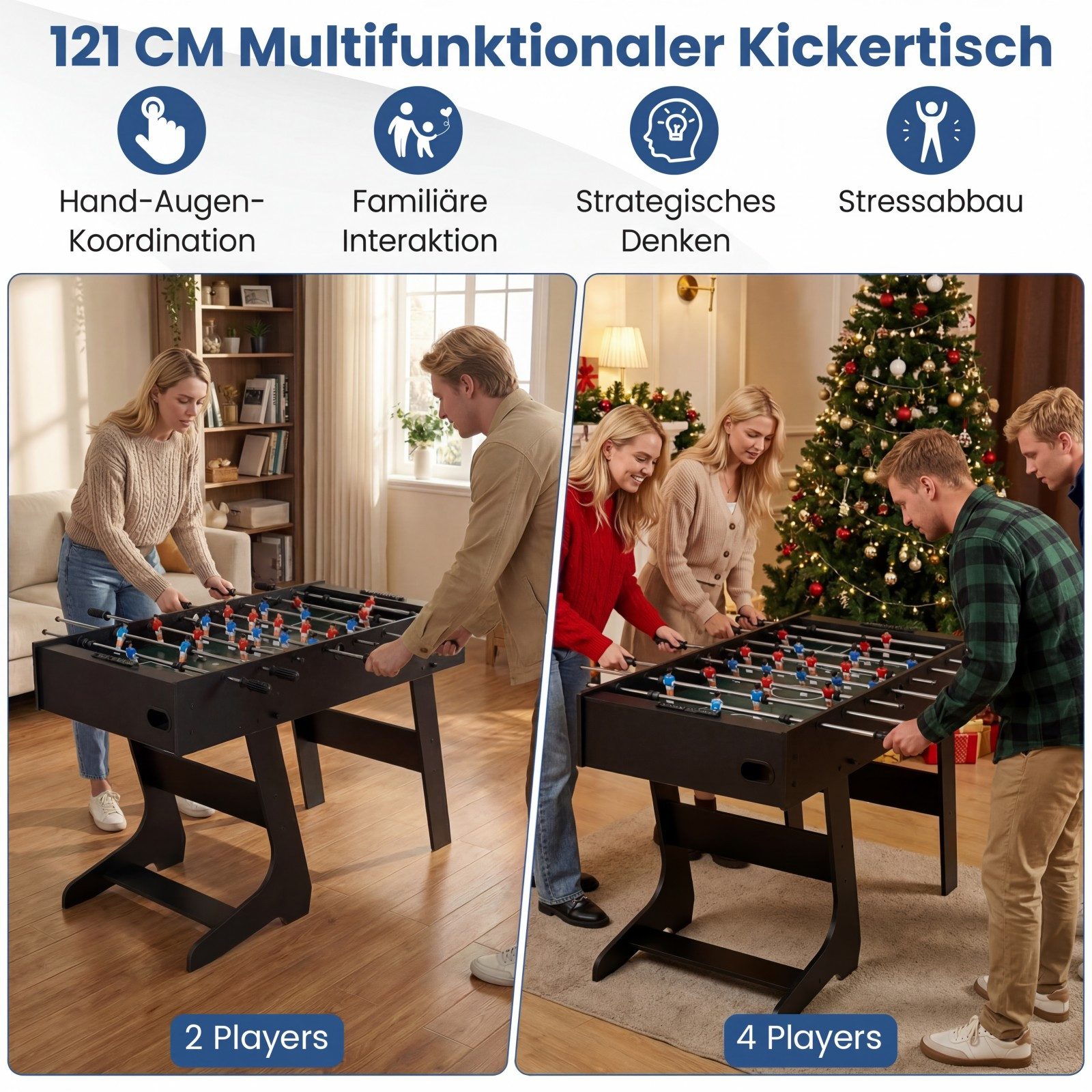 COSTWAY Kickertisch, 120cm Tischkicker klappbar, Tischfußball platzsparend