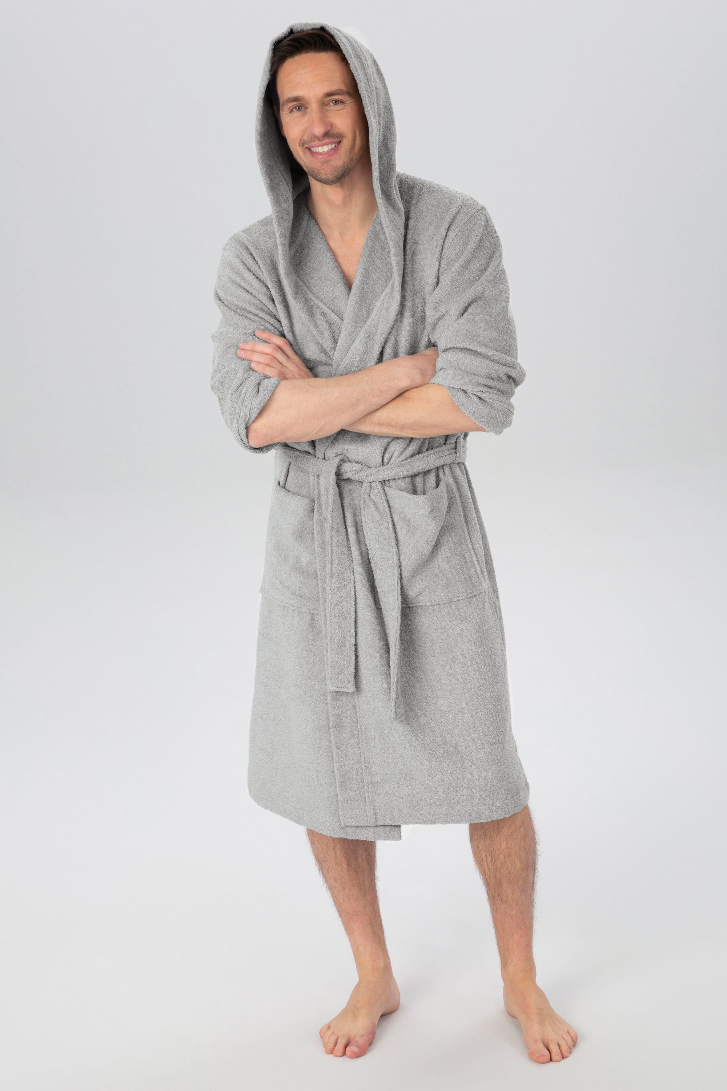 my home Unisex-Bademantel Sanremo, ideal für Sauna & Spa, Hotelbademantel, Morgenmantel, Langform, Baumwolle, Kapuze, Gürtel, mit Taschen, Damen & Herren Bademäntel, S-3XL