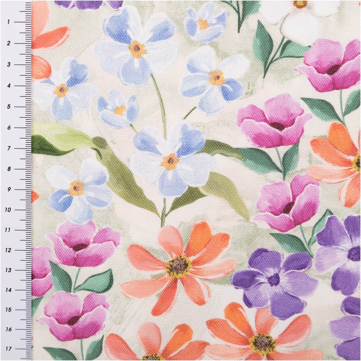 SCHÖNER LEBEN. Stoff Canvas Stoff Meterware Blumen bunt grün Baumwolle 138 cm, allergikergeeignet