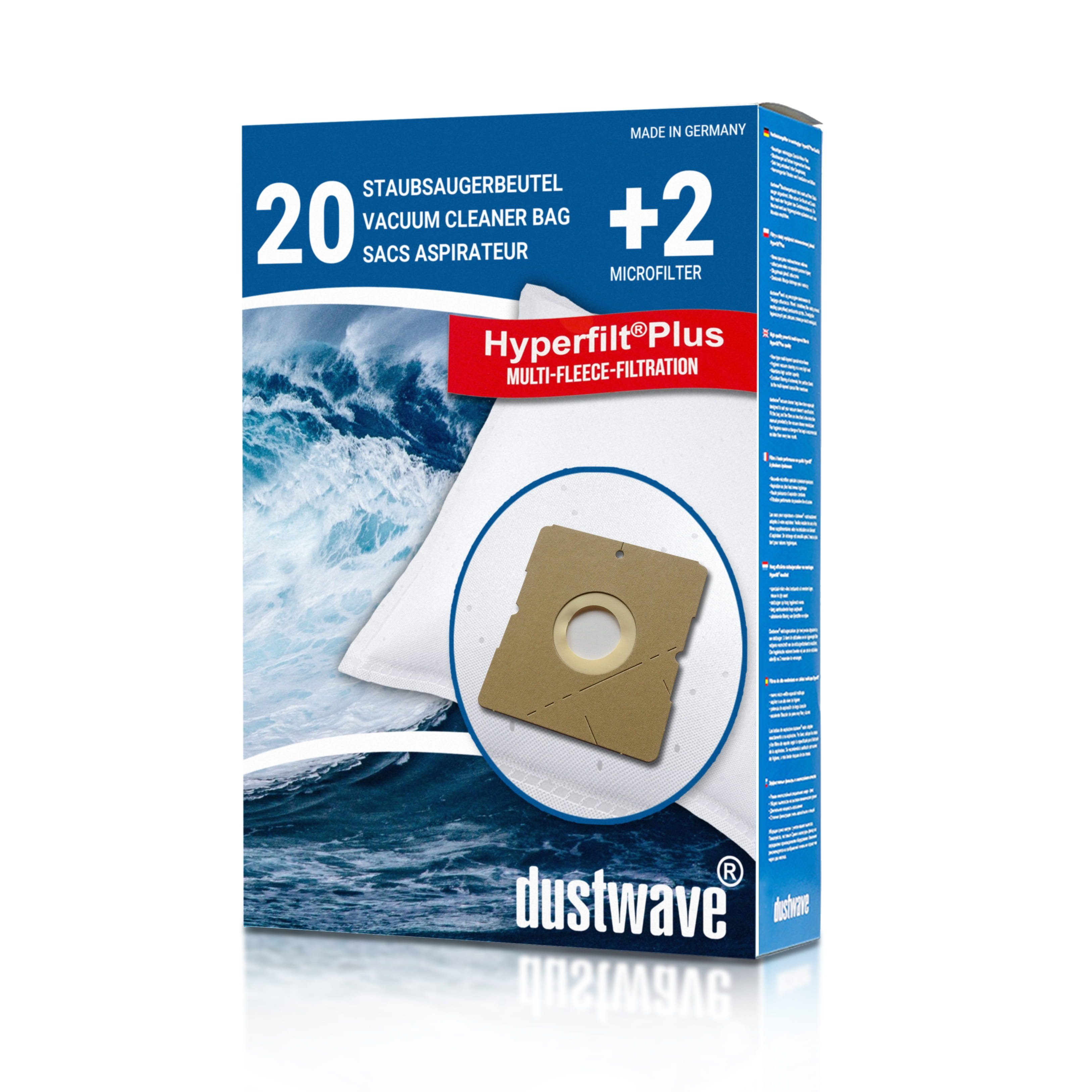 Dustwave Staubsaugerbeutel Megapack, passend für AmazonBasics W11, 20 St., Megapack, 20 Staubsaugerbeutel + 2 Hepa-Filter (ca. 15x15cm - zuschneidbar)