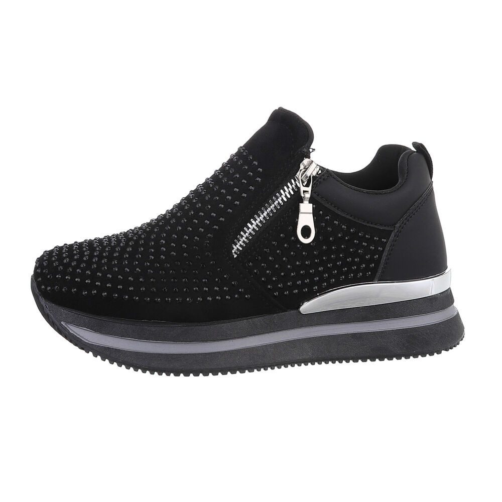 Ital-Design Damen Low-Top Freizeit Sneaker (86016691) Keilabsatz/Wedge Sneakers Low in Schwarz