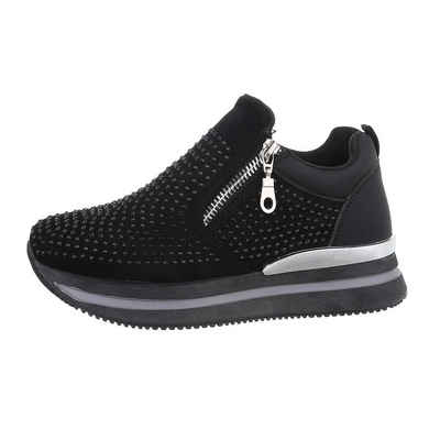 Ital-Design Damen Low-Top Freizeit Sneaker (86016690) Keilabsatz/Wedge Sneakers Low in Schwarz