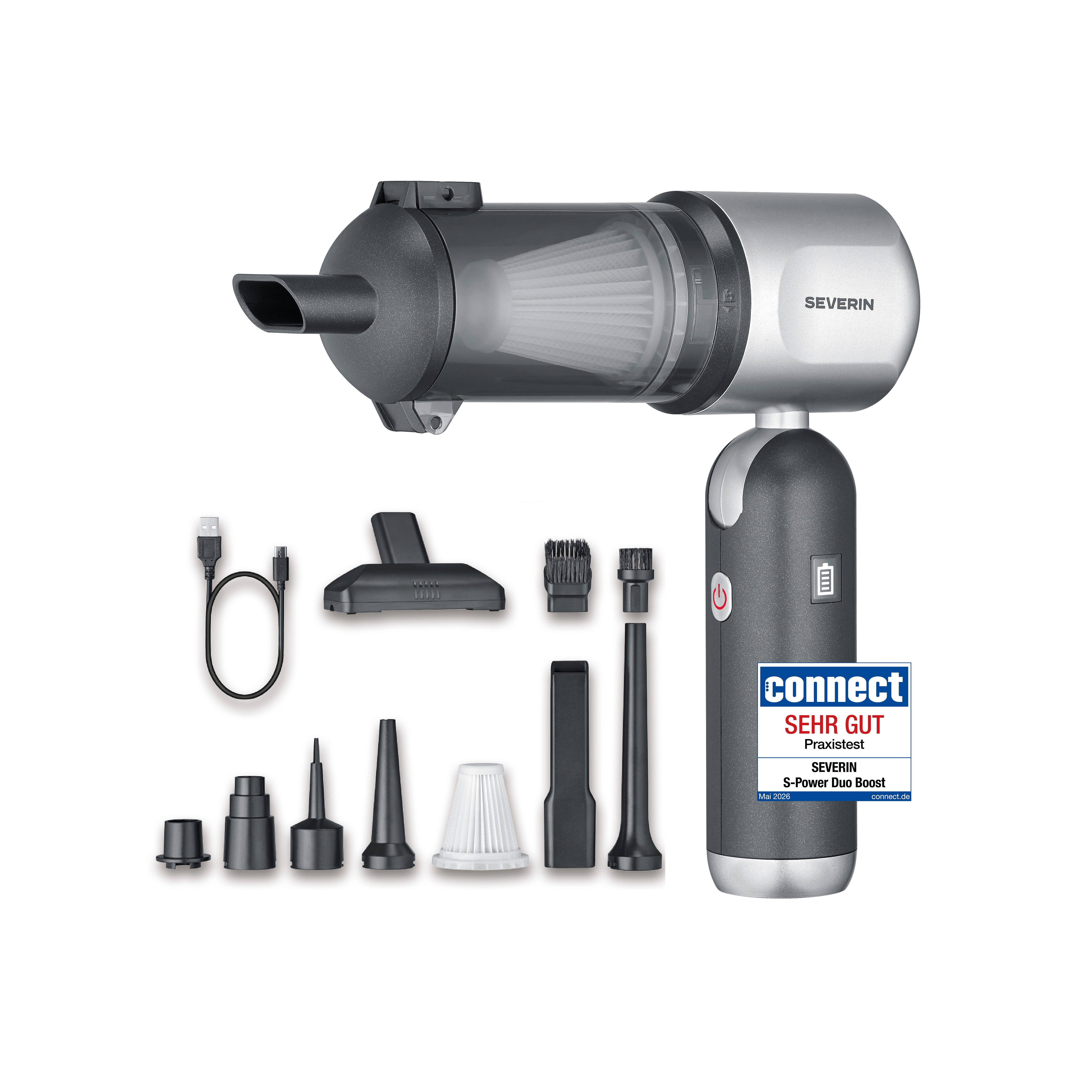 Severin Akku-Handstaubsauger S-Power DuoBoost, HV 7149, 120 W, 3-in-1, Luftbläser & Aufpumper, 17000Pa, kabellos, 120W, anthrazit