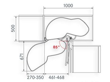 SO-TECH® Auszugsboden 500 mm Links LeMans II Beschlag für Eckschrank, inkl. Antirutschmattenset Orga-Grip Silbergrau