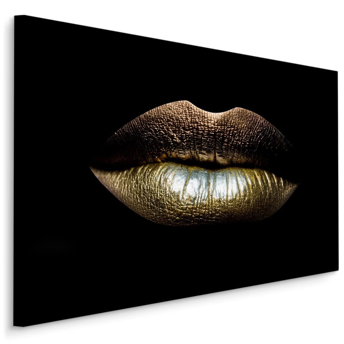 Muralo Leinwandbild Menschen – Leinwandbild Wandbild Kunstdruck Wohnzimmer, Frau (1 St), Goldene Lippen – Modern Vintage, 30 x 20 cm, aufhängefertig