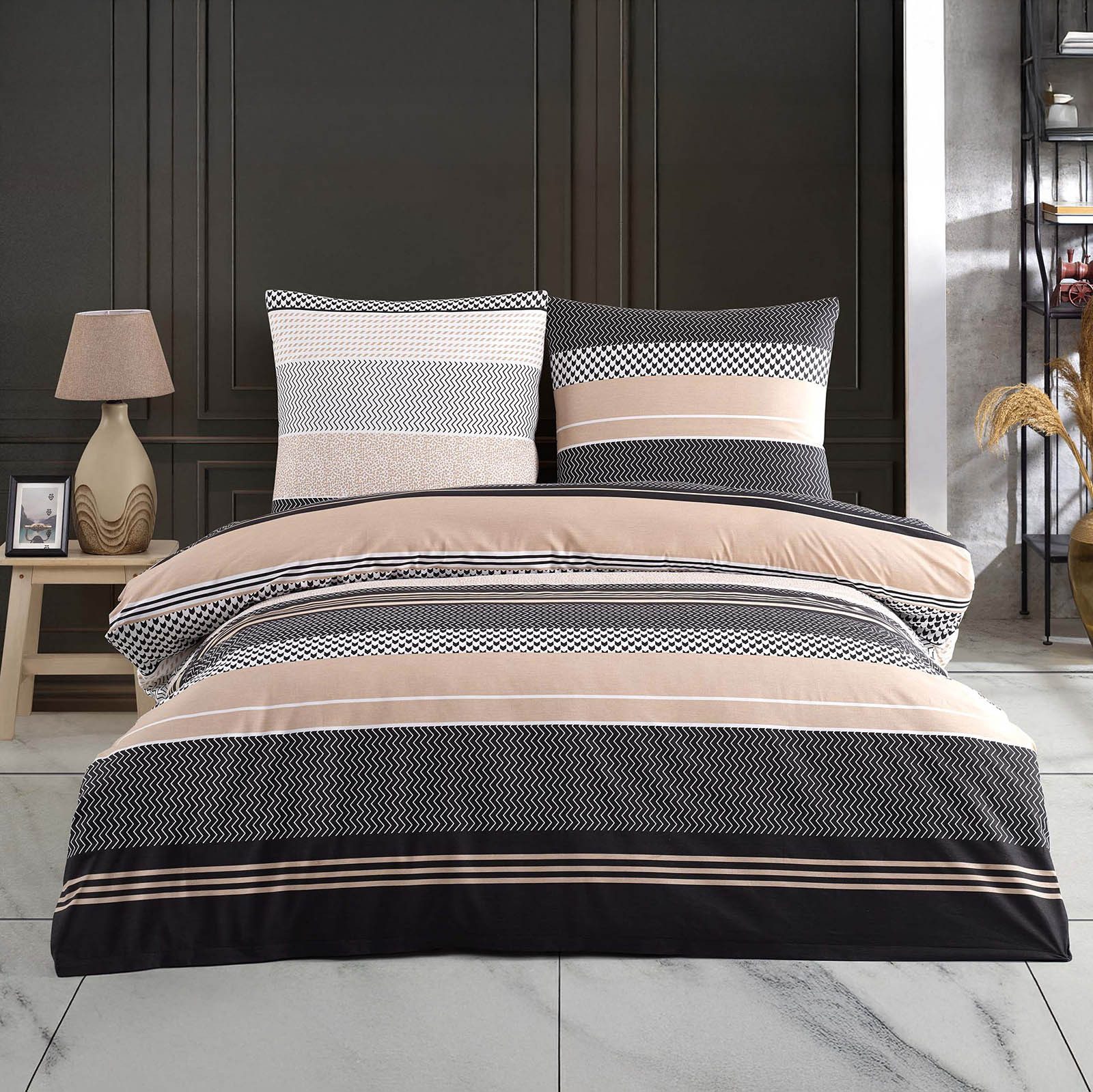 Buymax Bettwäsche Zigo, Renforcé, 2 teilig, Bettbezug-Set 135x200 cm 100% Baumwolle mit Reißverschluss, Streifen