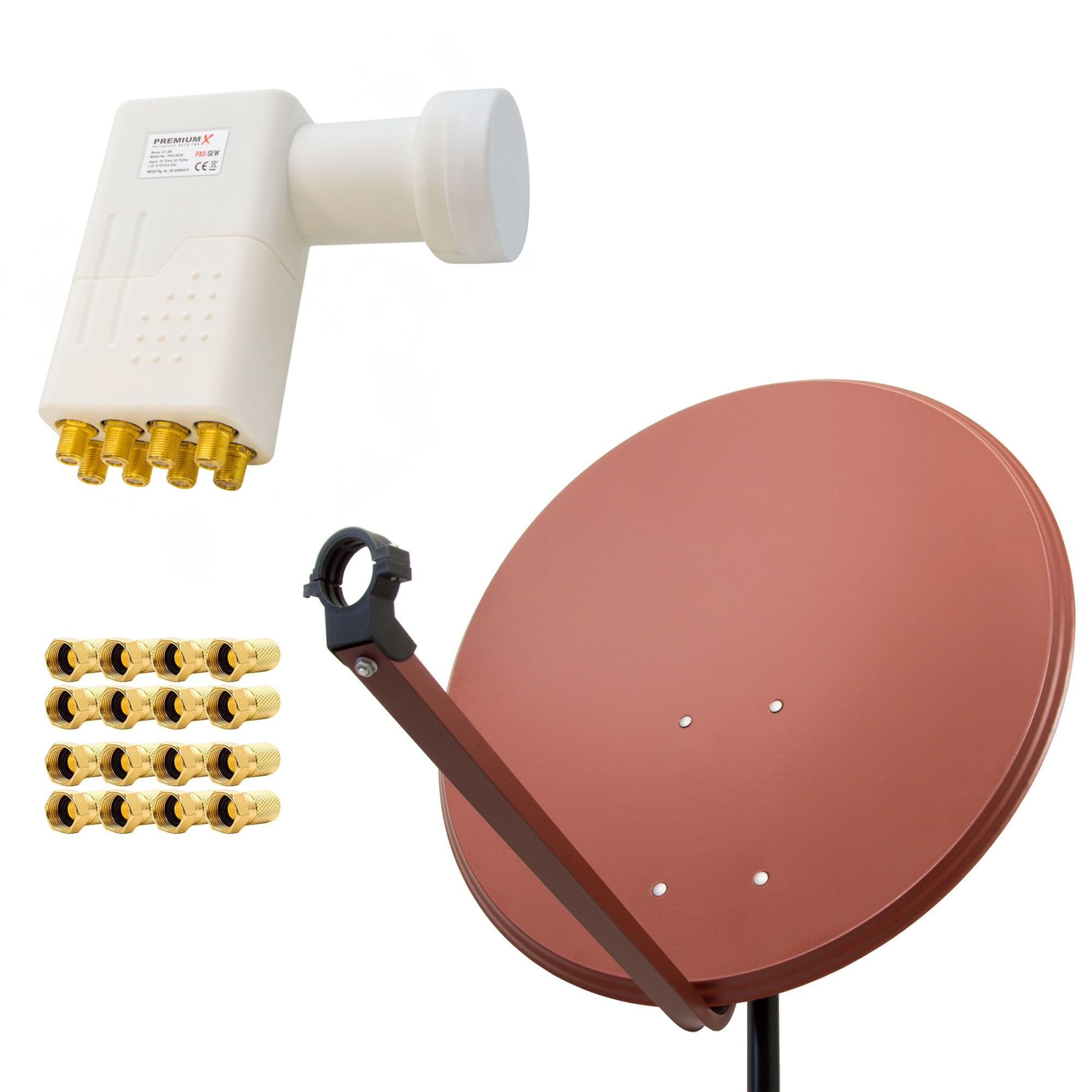 SAT Anlage 80cm Satellitenantenne Ziegelrot Octo LNB 16x F-Stecker SAT-Antenne