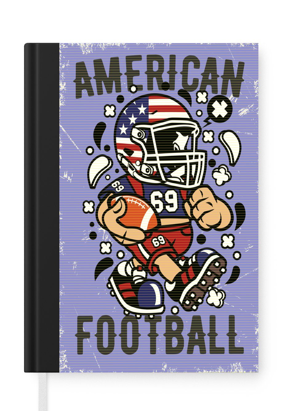 MuchoWow Notizbuch American Football - Lila - Vintage, Journal, Merkzettel, Tagebuch, Notizheft, A5, 98 Seiten, Haushaltsbuch