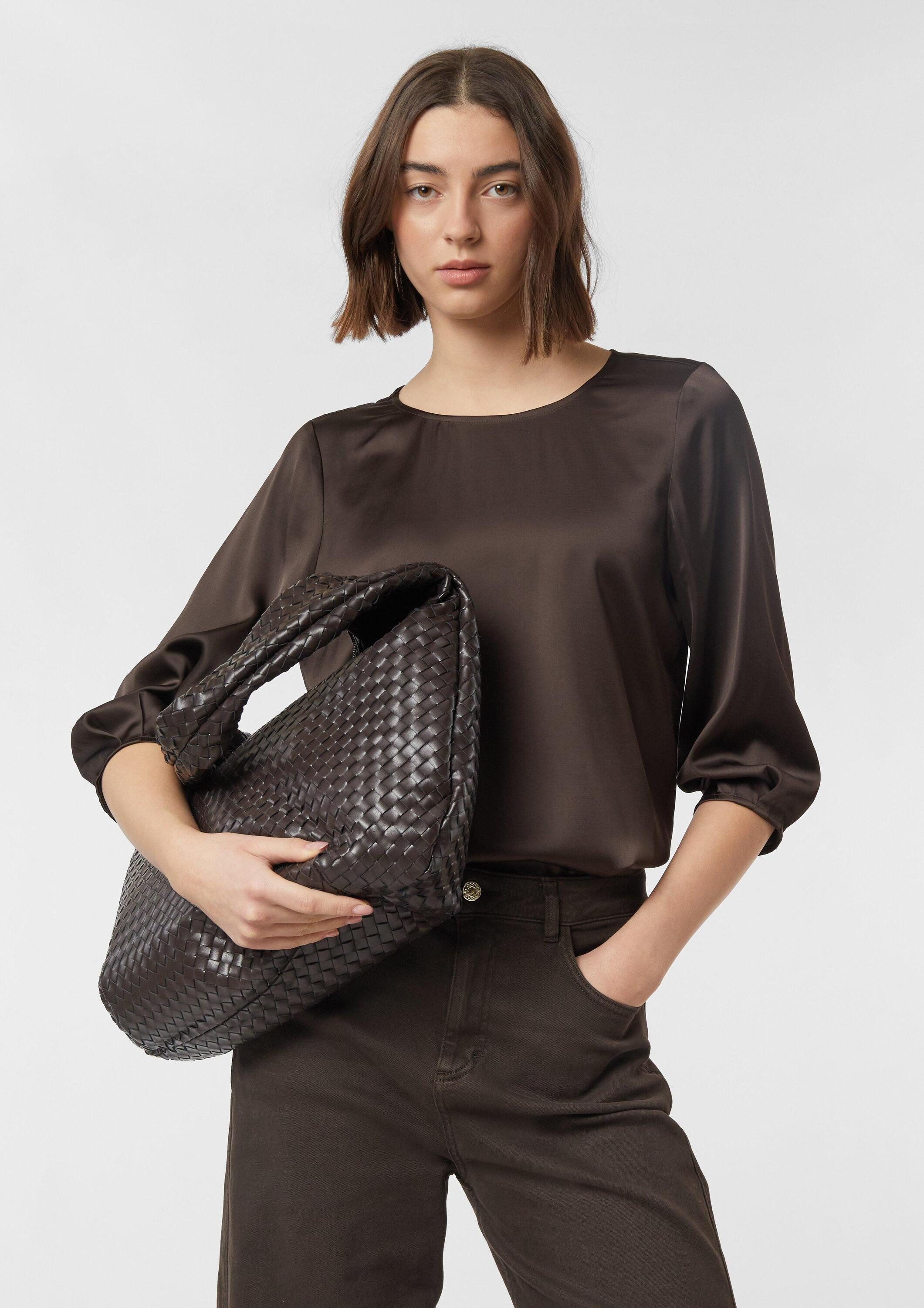 comma Kurzarmbluse Bluse Satinbluse mit 3/4-Ärmeln