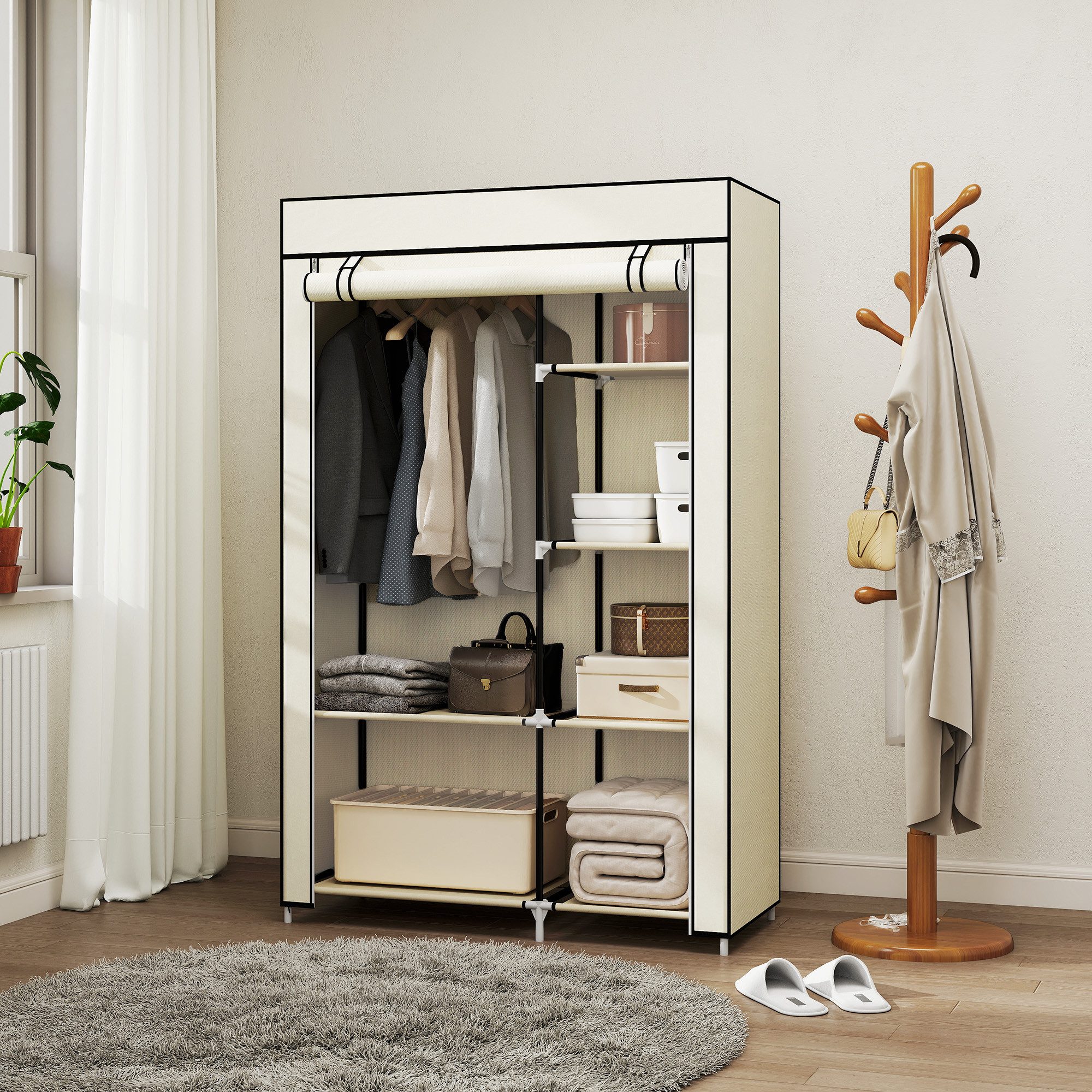 HOMCOM Stoffschrank Klappbarer Kleiderschrank Faltbare Garderobe in Vlies-O günstig online kaufen