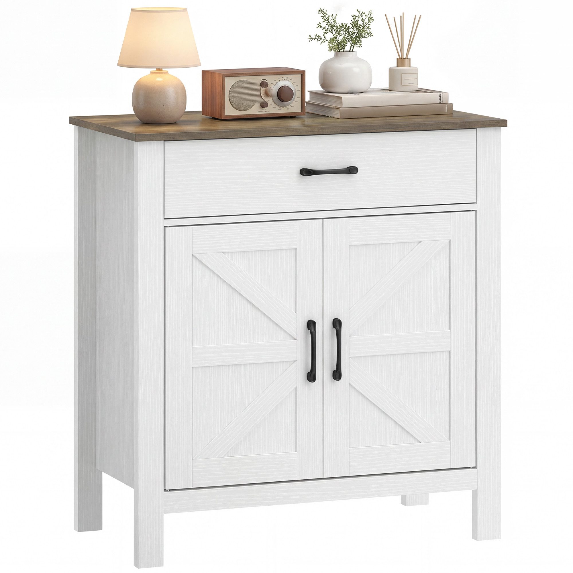HOMCOM Sideboard Aufbewahrungsschrank Wohnzimmer (Beistellschrank, 1 St., 1), Landhausstil, große Schublade, höhenverstellbares Regal