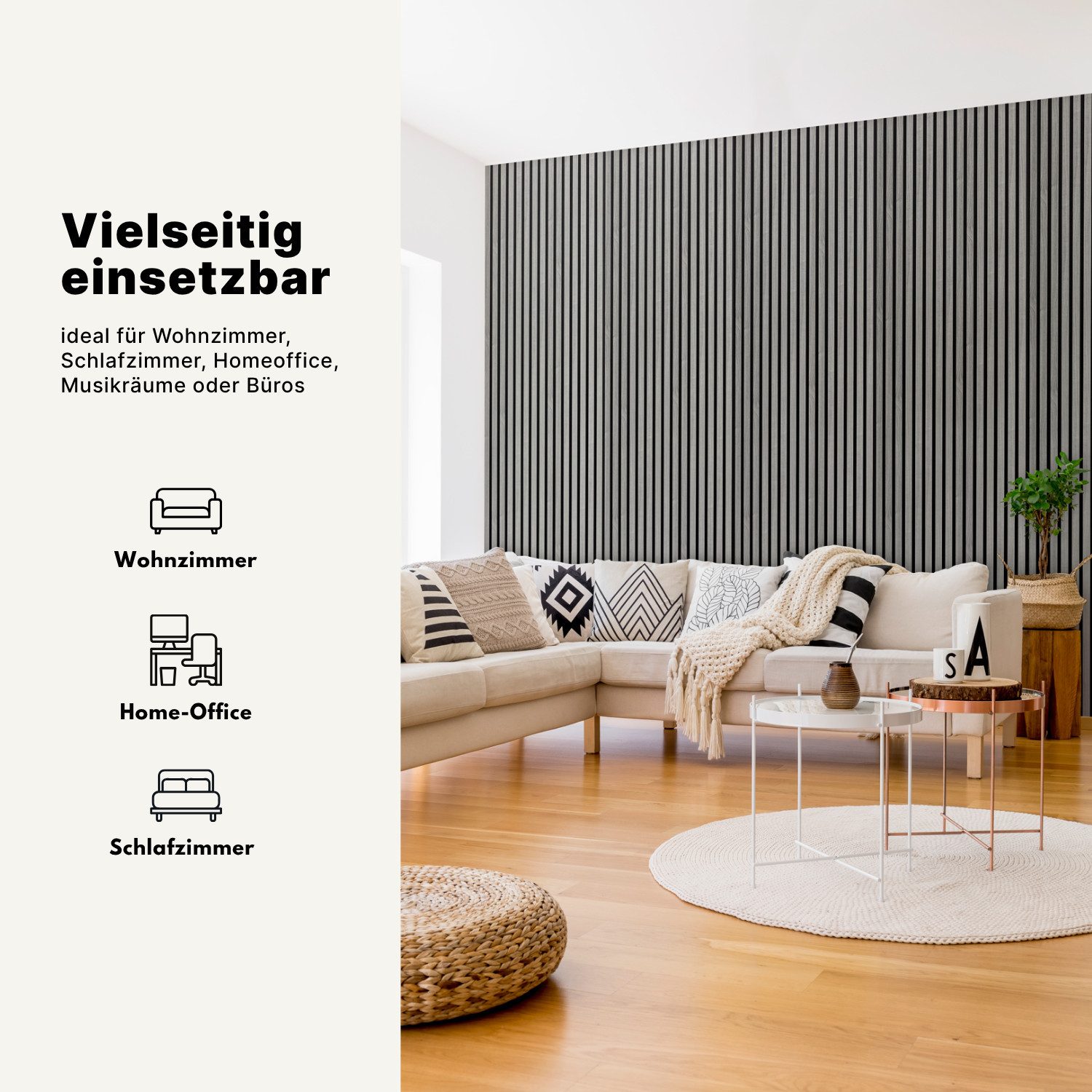 MTP Online-Shop GmbH Wandpaneel, Eiche Silbergrau - 240x60cm, Schallabsorption & modernes Design, BxL: 60x240 cm, 1,44 qm