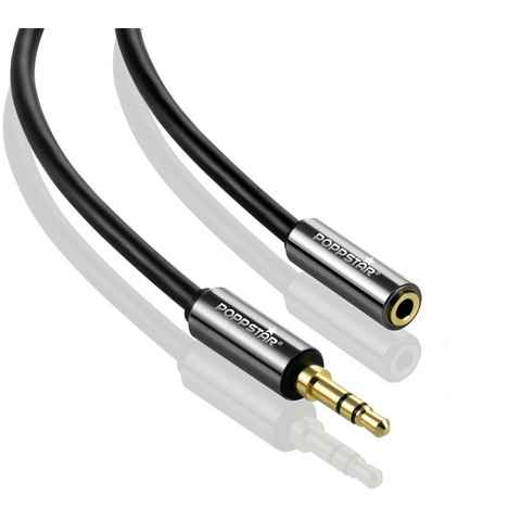 Poppstar Audio Kabel Klinke 3,5mm Klinkenkabel Stecker auf Buchse Audio-Kabel, 3,5-mm-Klinke, 3,5-mm-Klinke (100 cm), Verlängerungskabel für Kopfhörer Smartphone MP3-Player Kfz Autoradio