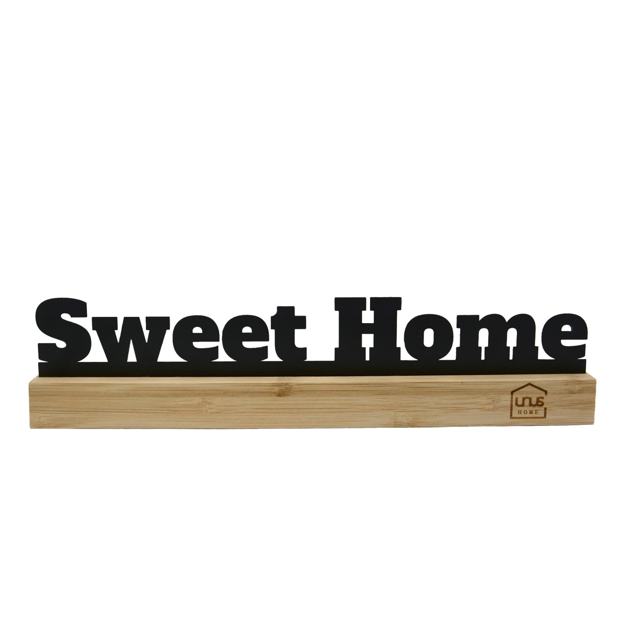 UNUS HOME Deko-Buchstaben Aufsteller Sweet Home oder Familie, Schriftzug Deko-Aufsteller Bambusholz Metall Aufsteller Wohndekoration