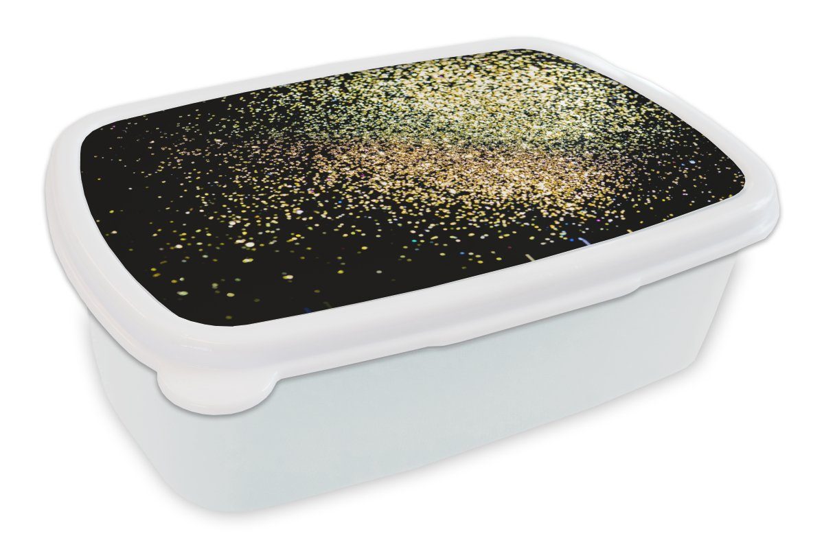 MuchoWow Lunchbox Luxus - Glitzer - Gold - Design - Schwarz, Kunststoff, (2-tlg), Brotbox für Kinder und Erwachsene, Brotdose, für Jungs und Mädchen weiß