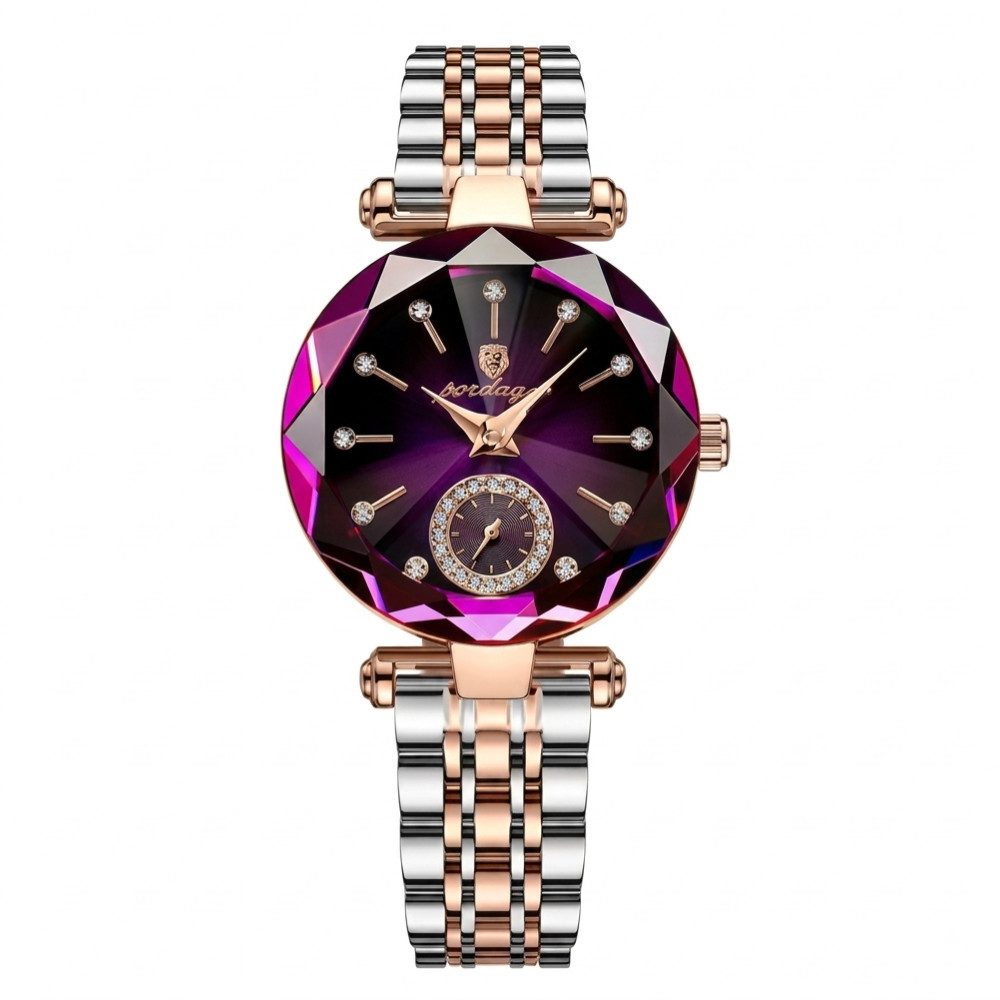 POEDAGAR Quarzuhr elegante Damen-Armbanduhr zahlenlos wasserdicht bis 3 Bar 719, Hardlex-Glas, Versteckter Druckknopfverschluss
