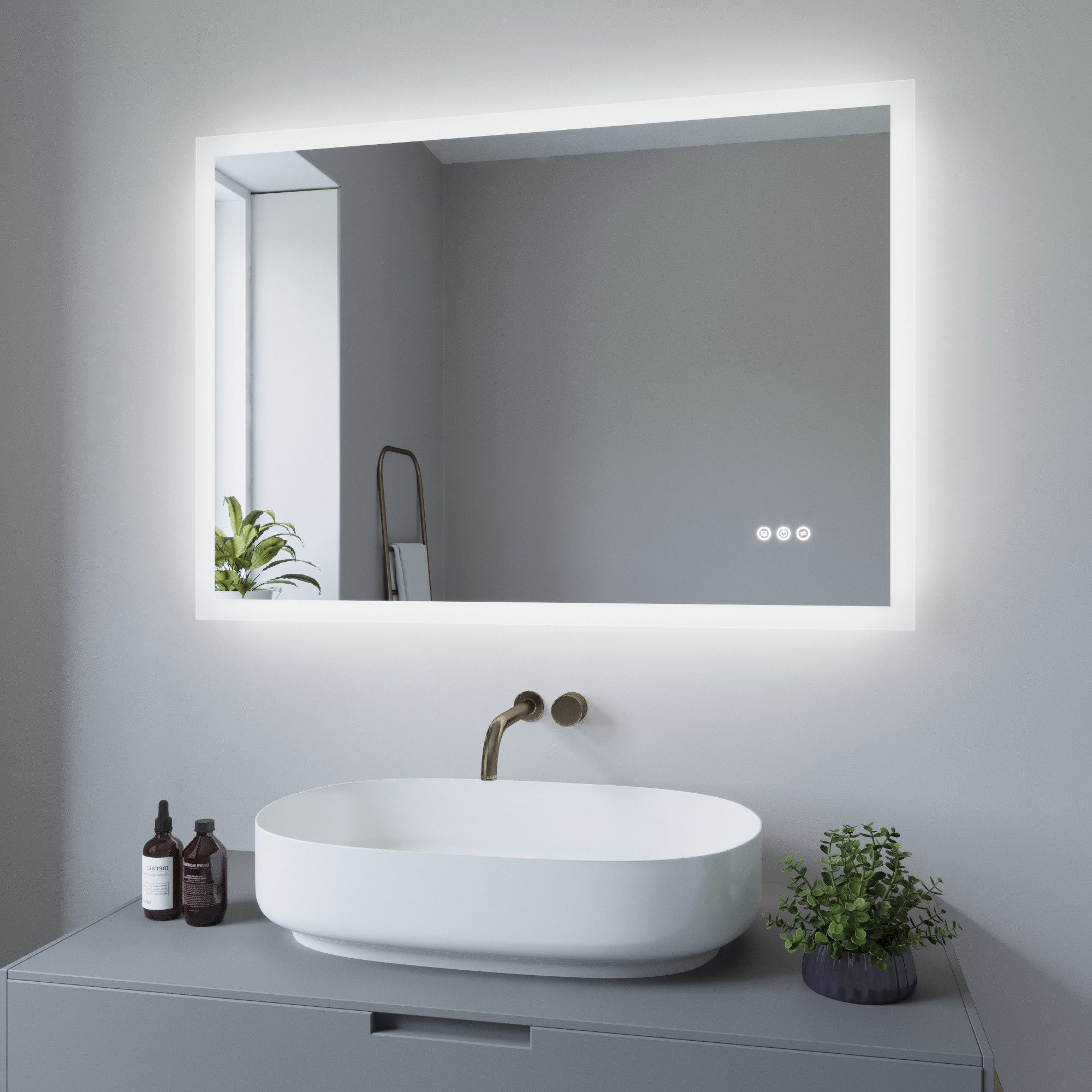 AQUABATOS Badspiegel LED Badspiegel IP44 mit Touchschalter Dimmbar Abgrundete/ Scharfe Ecke (LED Badspiegel 160x70 140x70 100x70 cm mit Beleuchtung Lichtspiegel LED Spiegel Kosmetikspiegel Rasierspiegel Bad Spiegel mit licht beleuchtet 3 Lichtfarben, IP44, Energiesparend), großformatiger Badezimmerspiegel, Dimmbar,Beschlagfrei,Memory-Funktion