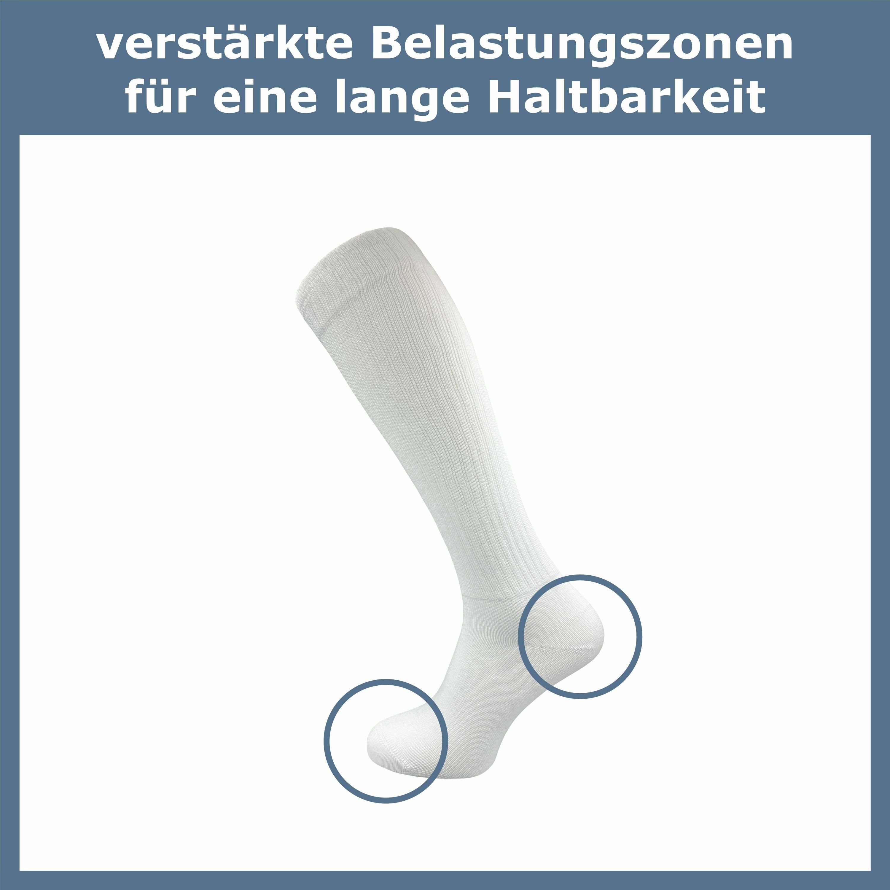 GAWILO Kniestrümpfe Retro für Damen mit stylischen Streifen, weiß & schwarz, aus Baumwolle (2 Paar) Knielange Socken im sportlichen Look - auch zum Wandern geeignet