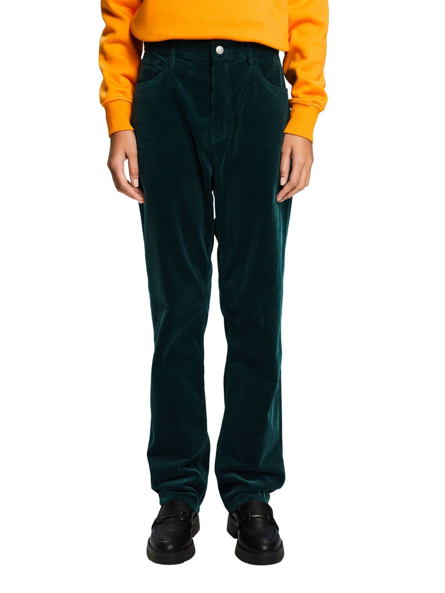 Slim-fit-Jeans gerader Esprit Cordhose GREEN Passform hohem EMERALD Bund und mit