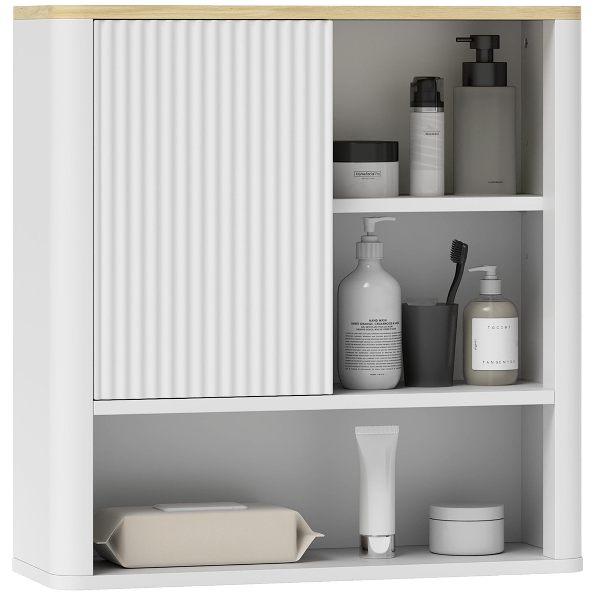 MC Star Hängeschrank Bad-Wandschrank Schiebetür 5 Fächer Verstellbar 60x20x62 cm Weiß