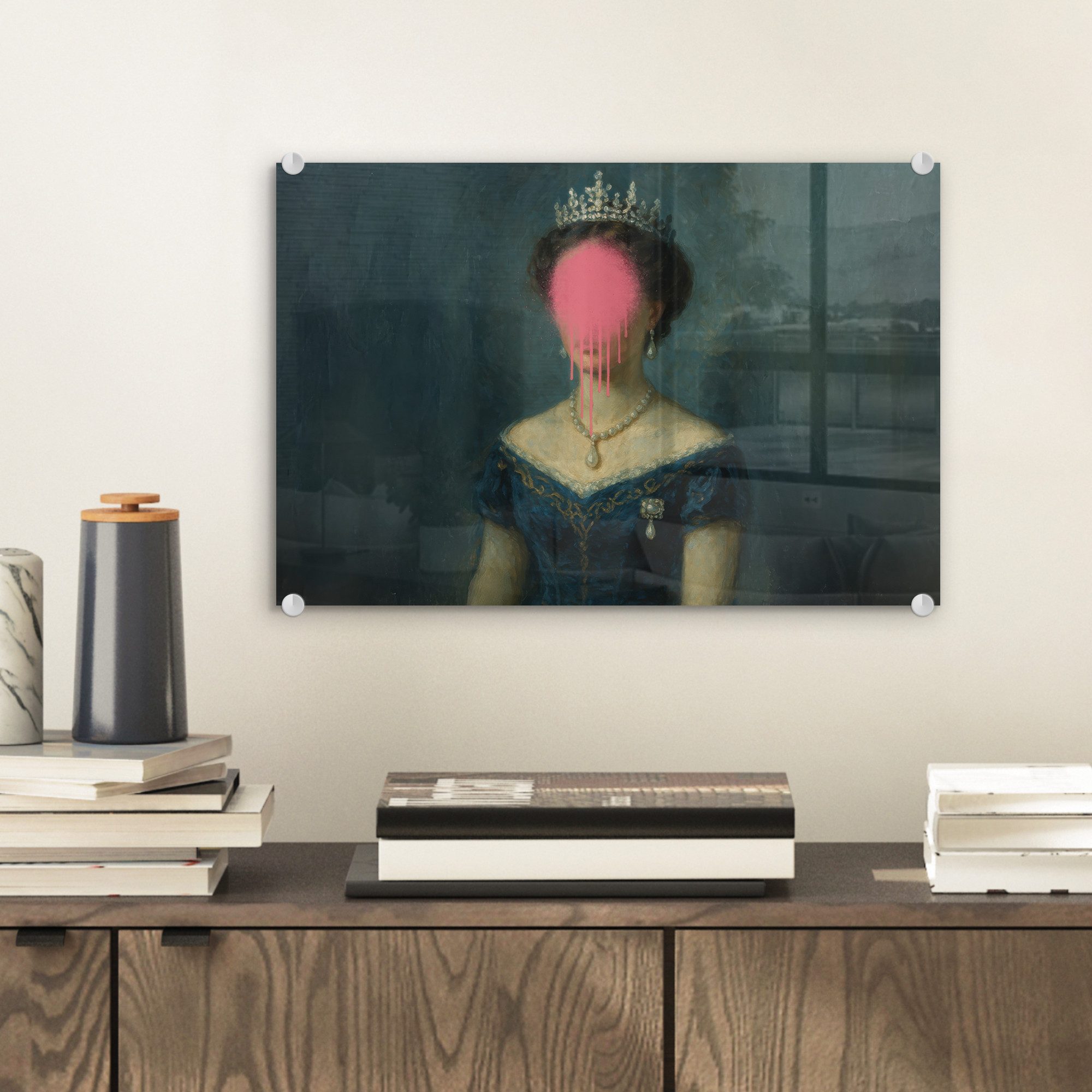 MuchoWow Acrylglasbild Krone - Rosa tropfende Farbe - Porträt, Inkl. Aufhän günstig online kaufen