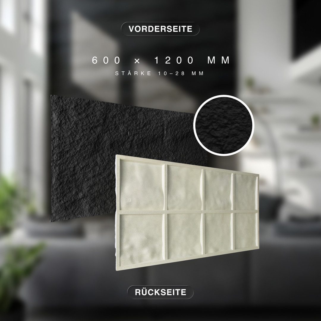 Hexim Wandpaneel, (Steinoptik Felsen Platten 1 Stück 120x60cm PU Wandverkleidung 0,73 m² 3D Paneele Bruchstein Stone Dekor Wandpaneele Wanddeko Steinplatte Wohnzimmer Innenwand schwarz (A002-06 Dark Black)