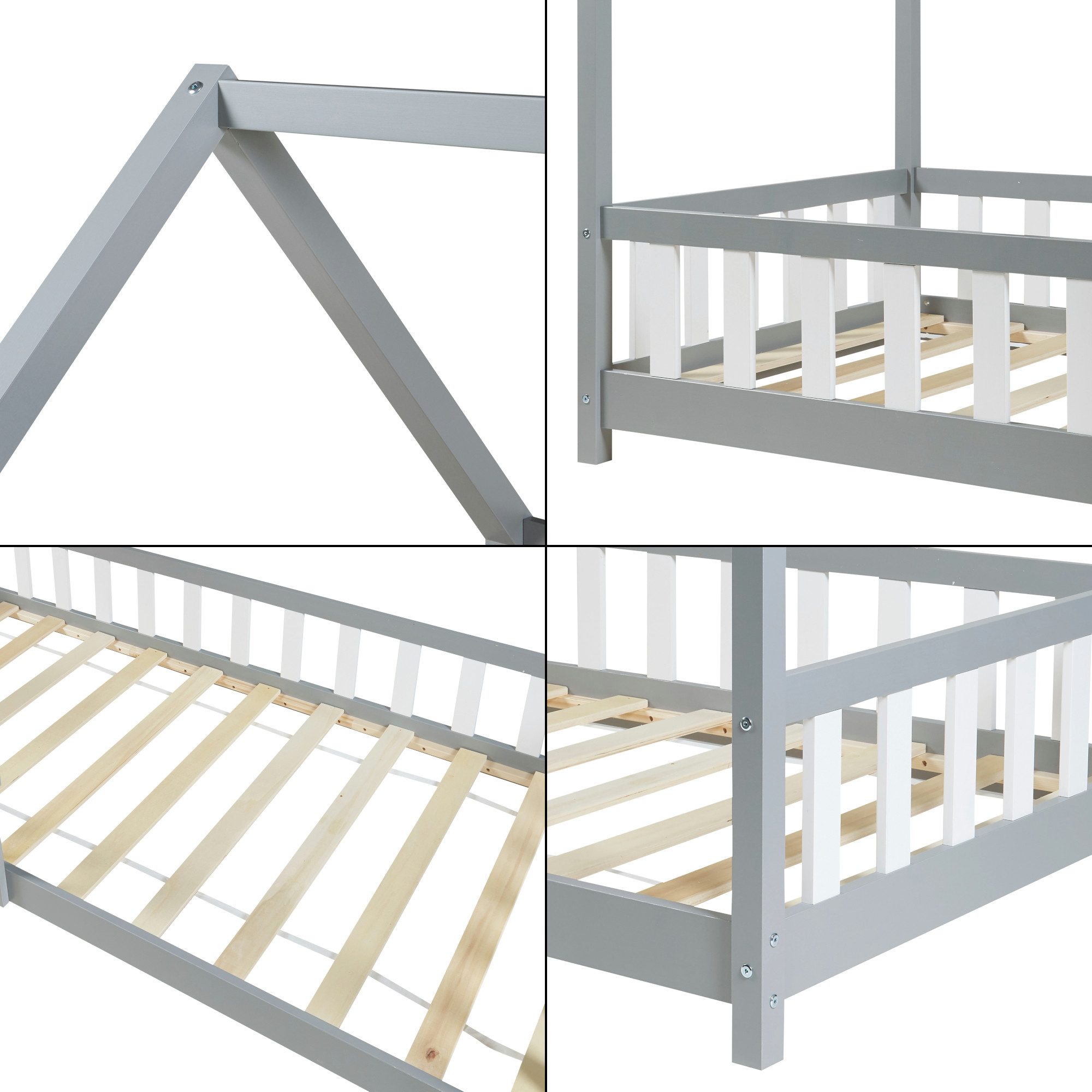 en.casa Hausbett, »Hesel« Montessori Bett Kiefernholz Grau 90 x 200 cm