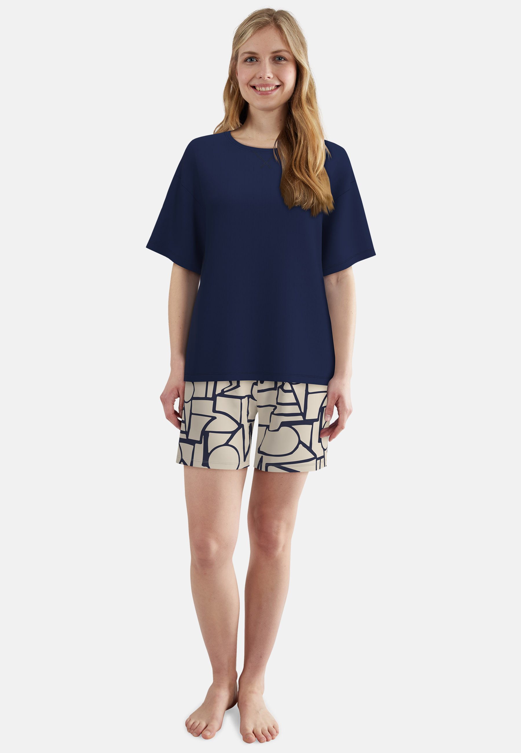 TOM TAILOR Shorty Halbarm, mit Muster, Rundhalsausschnitt, Viskosemix