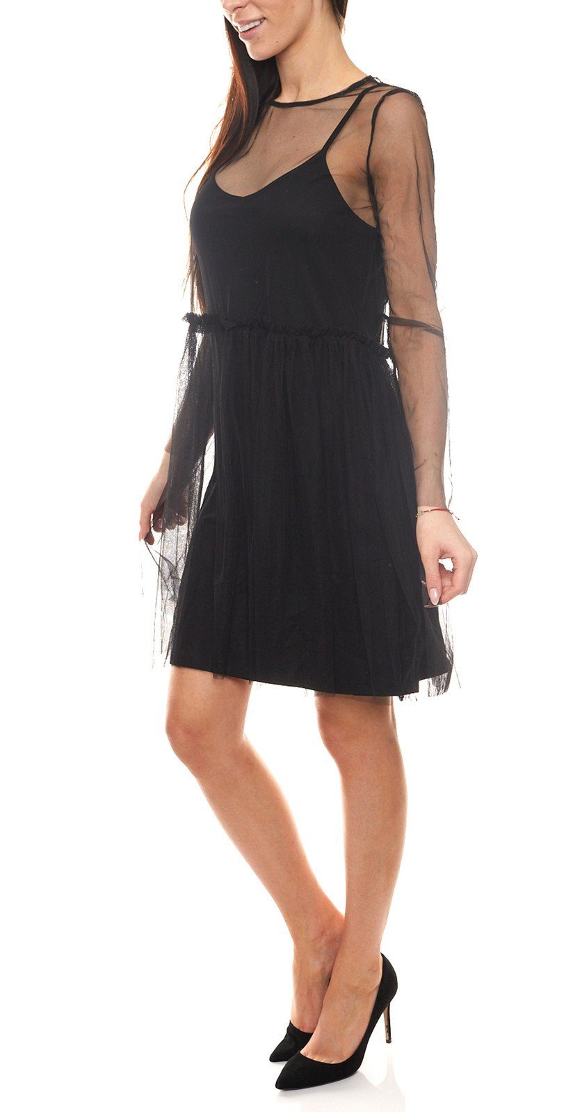 minimum Minikleid minimum Lagen-Look Freizeit-Kleid Damen im transparentes Mini-Kleid teilweise Schwarz Kleid