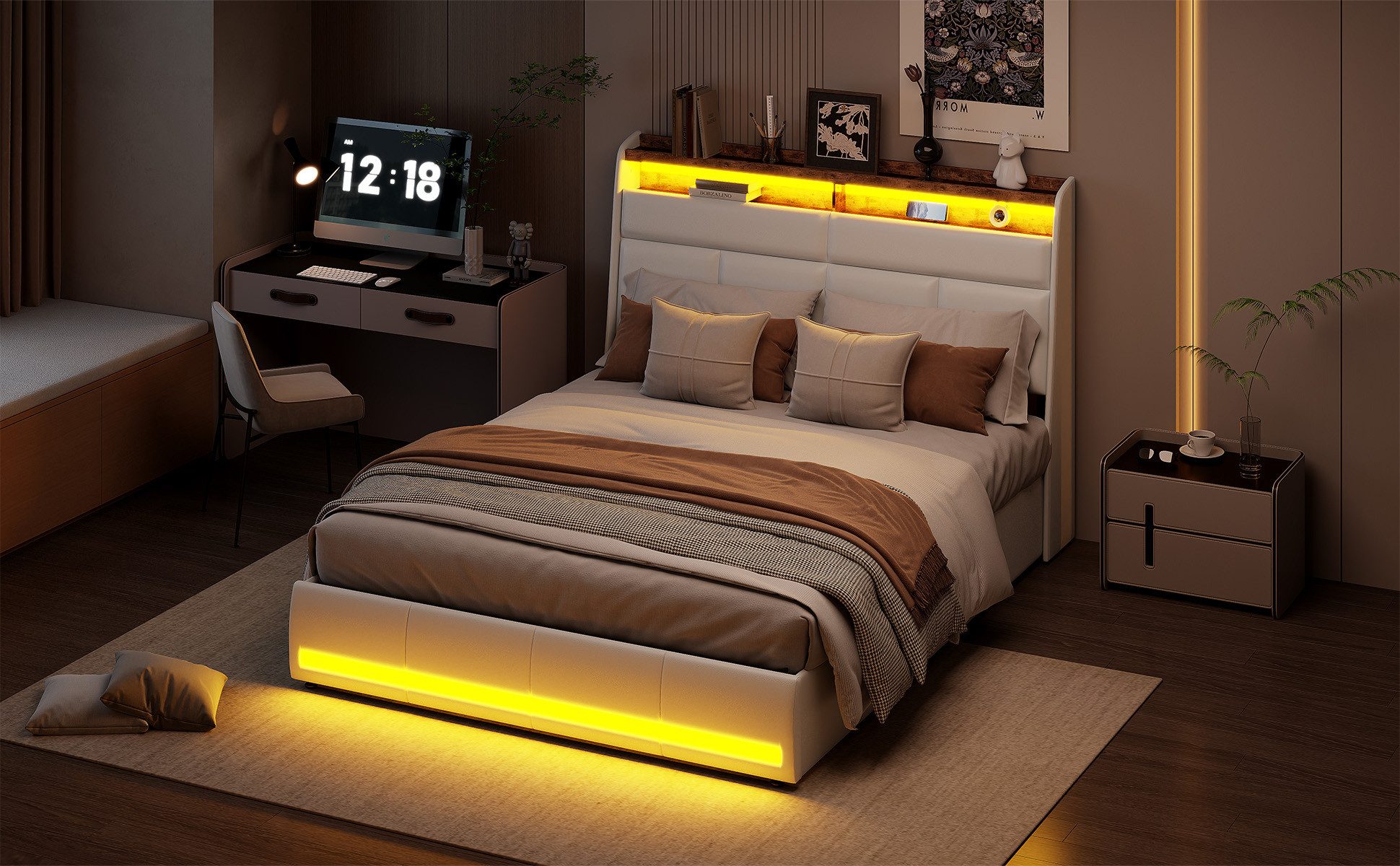 Furnishings Home Polsterbett Stauraumbett LED Doppelbett günstig online kaufen