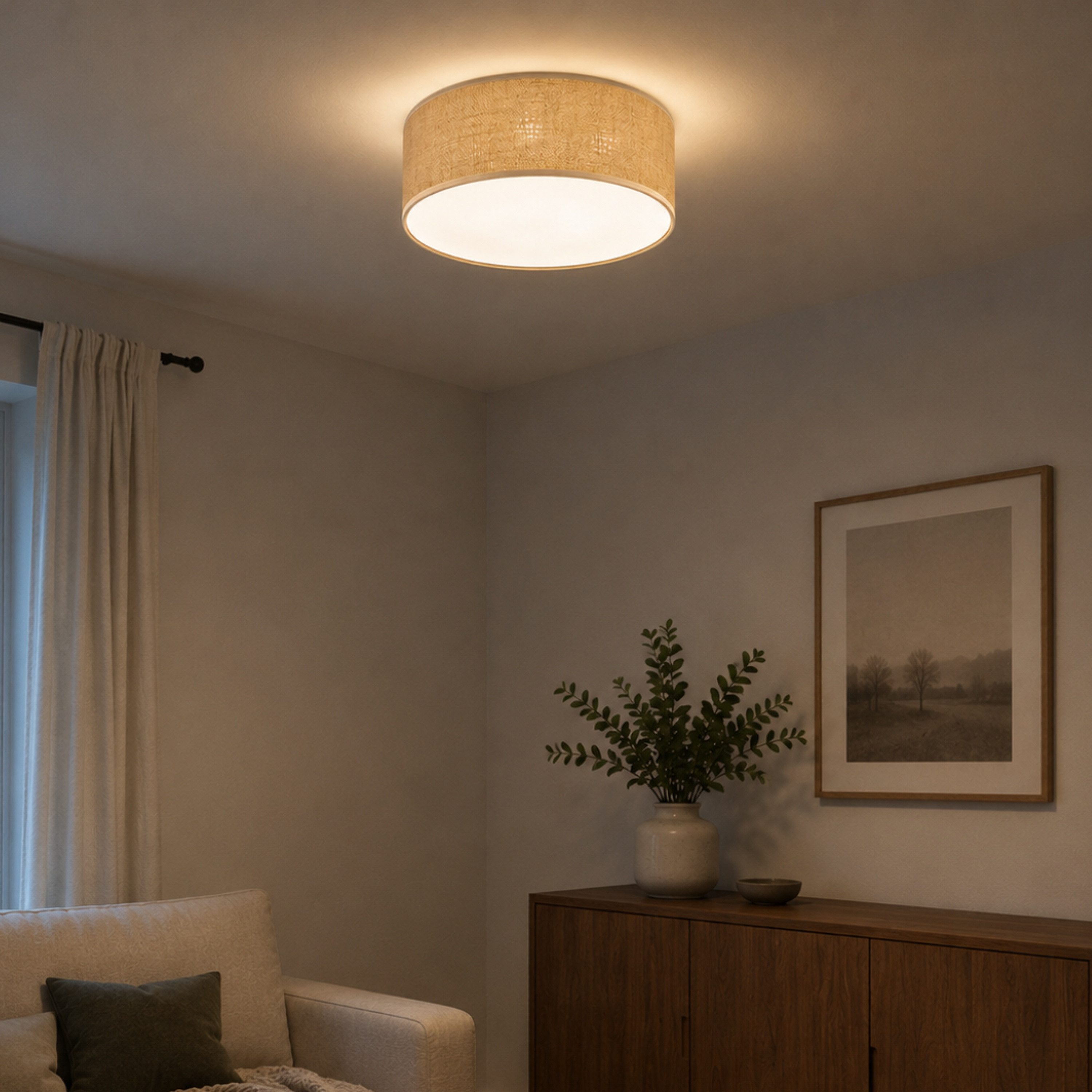 OTTO home Deckenleuchte Mikka, ohne Leuchtmittel, mit Leinenstoffschirm, Höhe 14 cm, E27, Leinen, Deckenlampe