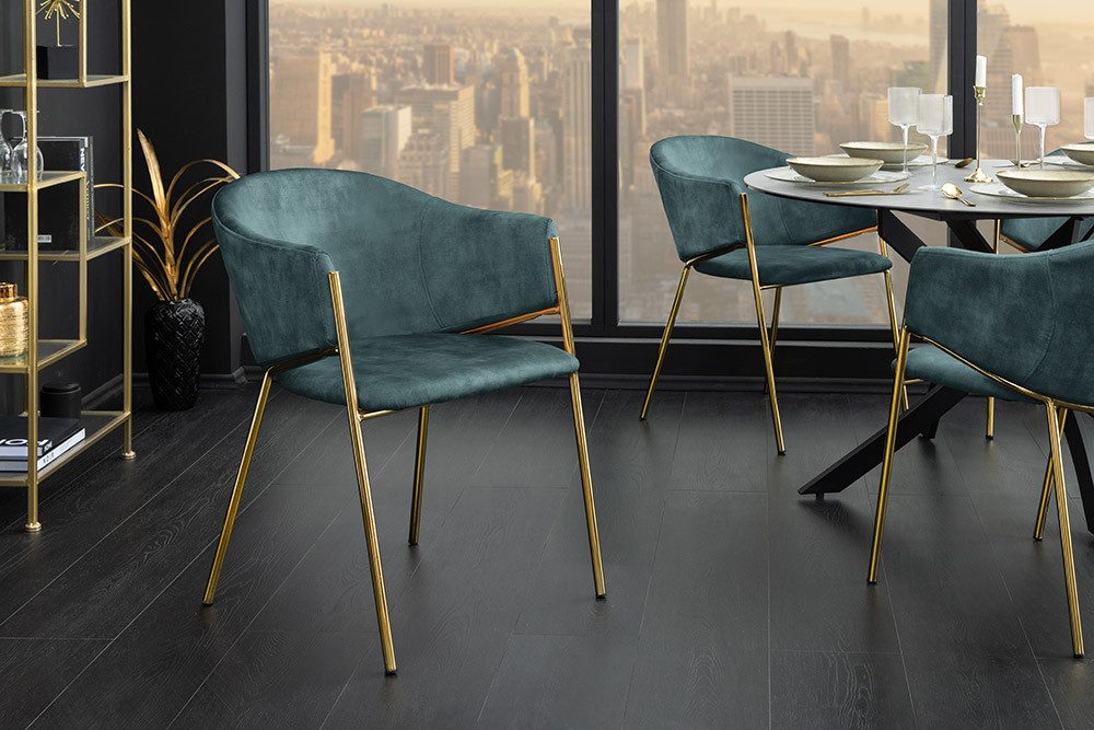 riess-ambiente Esszimmerstuhl NOBLESSE petrol / gold - Samt, Metallgestell, günstig online kaufen