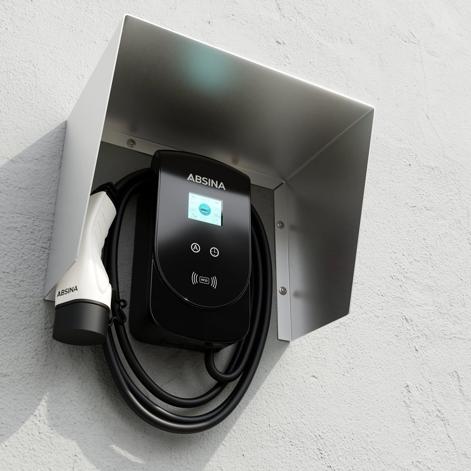 Thumbnail - ABSINA Elektroauto-Ladestation-Halterung Edelstahl Dach für Wallbox - Abdeckung für Wallbox - Wetterschutzdach