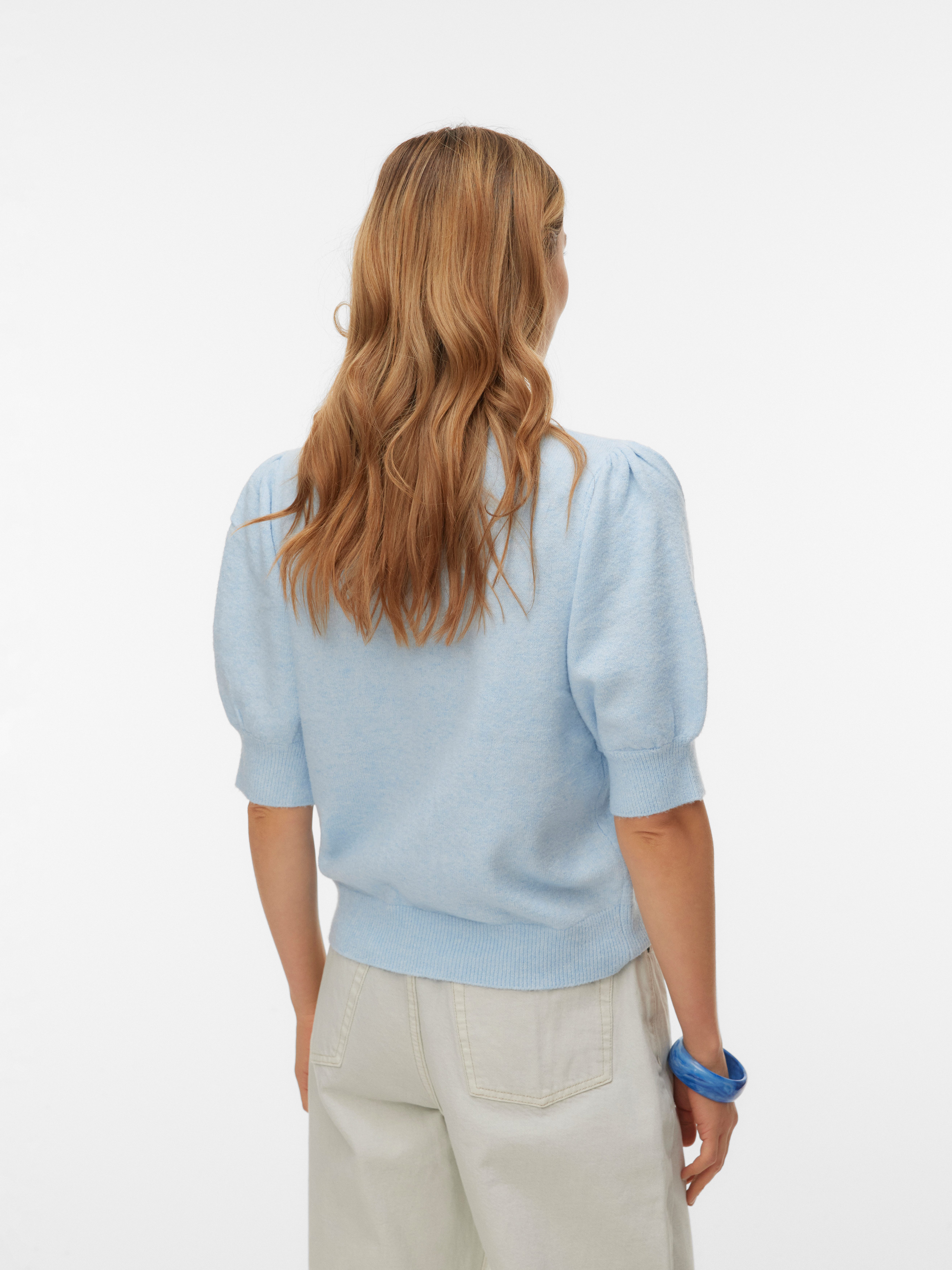 Vero Moda Rundhalspullover VMDOFFY 2/4 O-NECK PULLOVER GA NOOS mit kurzen Puffärmeln