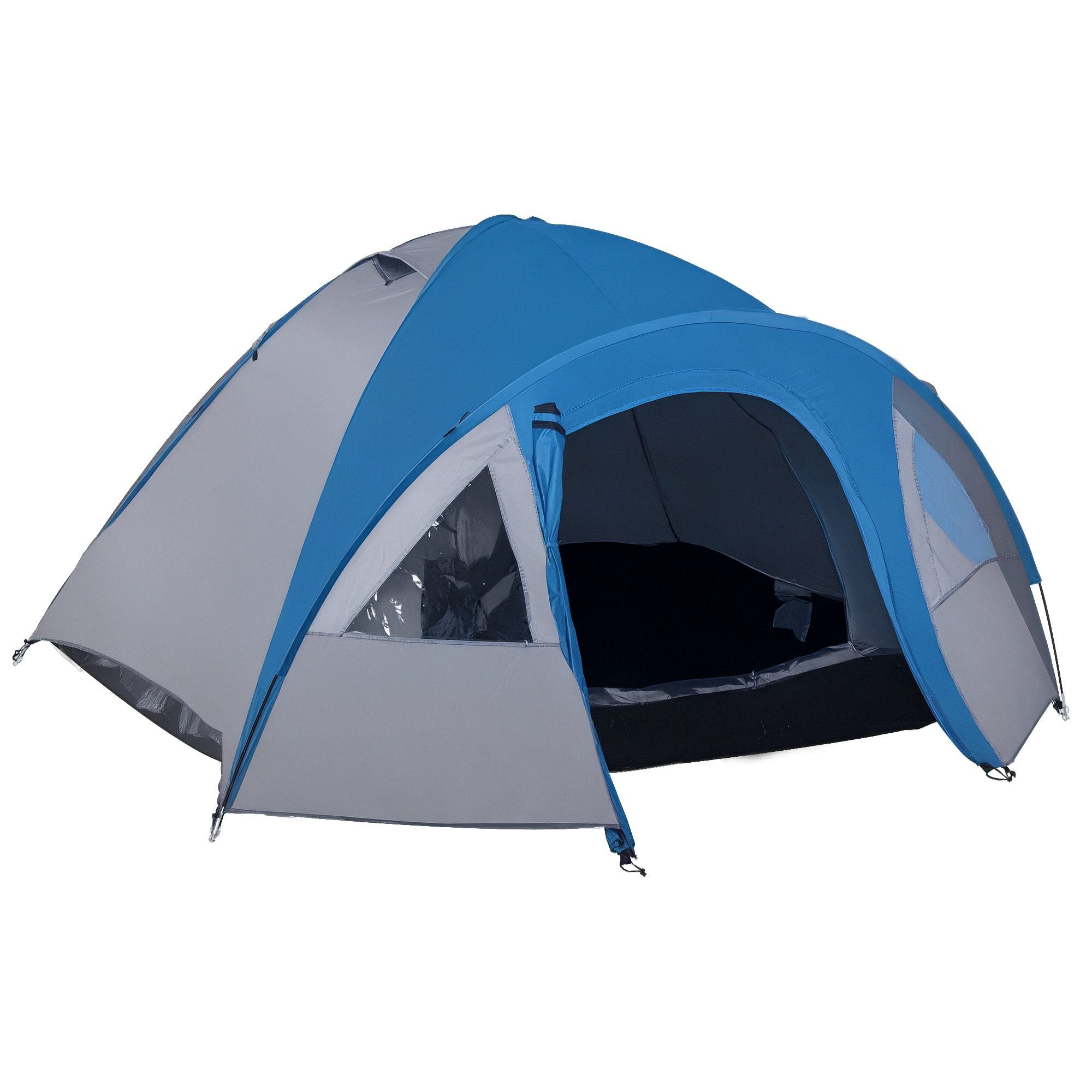 Outsunny Kuppelzelt Familienzelt mit Fenster, 1000mm Wassersäule für Reise Camping, Personen: 3 (Campingzelt, 1 tlg., Tunnelzelt), für Garten, Balkon, Blau+Grau