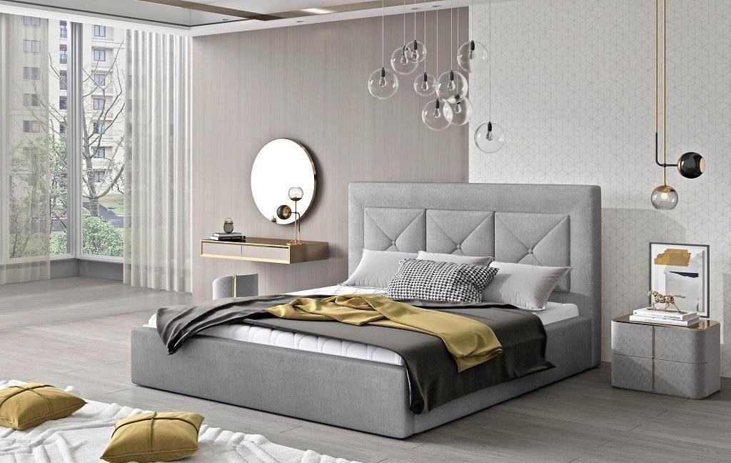 JVmoebel Bett 220x220 Betten Hotel Doppel Stil Bett Holz Modern Grau Klassisches