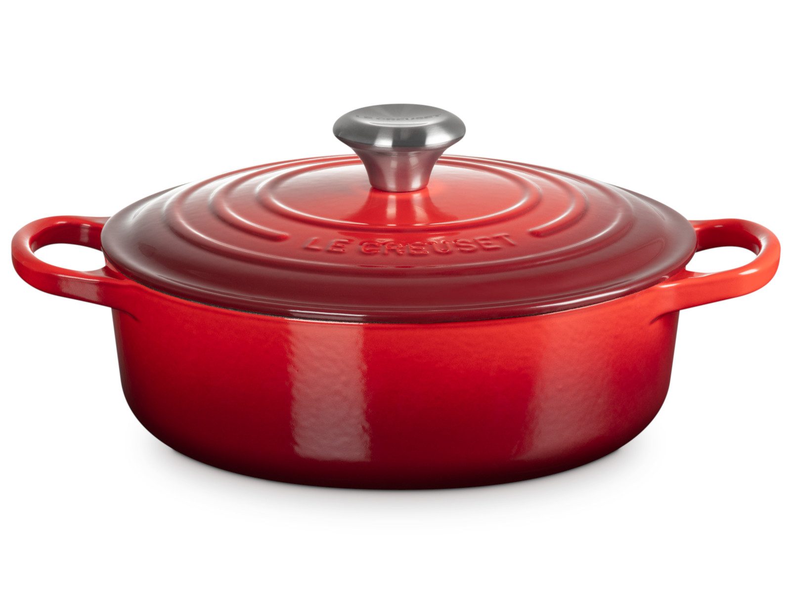 LE CREUSET Bräter Gourmet-Bräter Signature rund kirschrot 24cm, Emailliertes Gusseisen