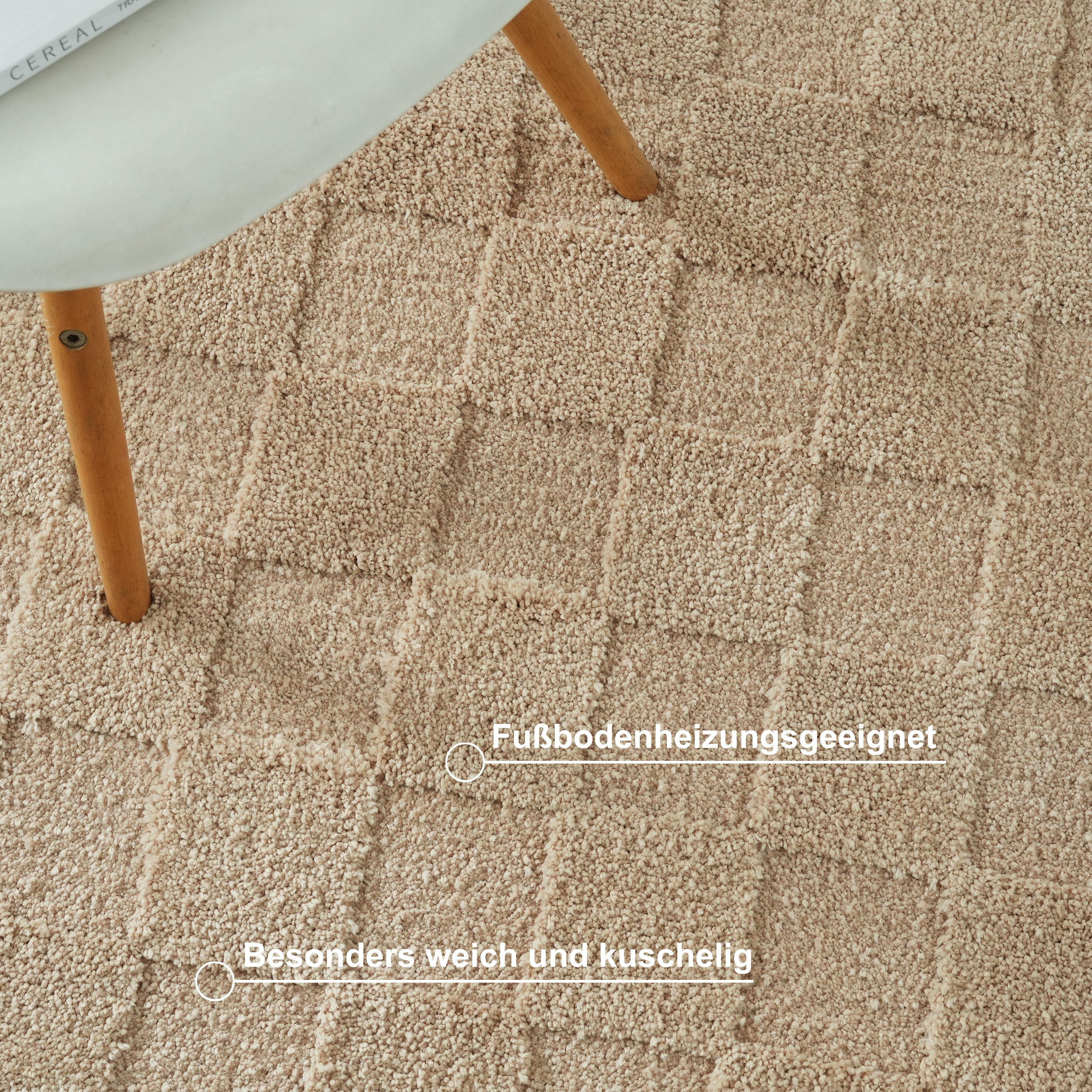 LeGer Home by Lena Gercke Teppich Esmé, Hochflor-Teppiche, weich, Boho, rechteckig, Höhe: 23 mm, Hoch-Tief-Struktur, Uni, Kästchen, Wohnzimmer, Schlafzimmer, Es – Bild 4 von 5