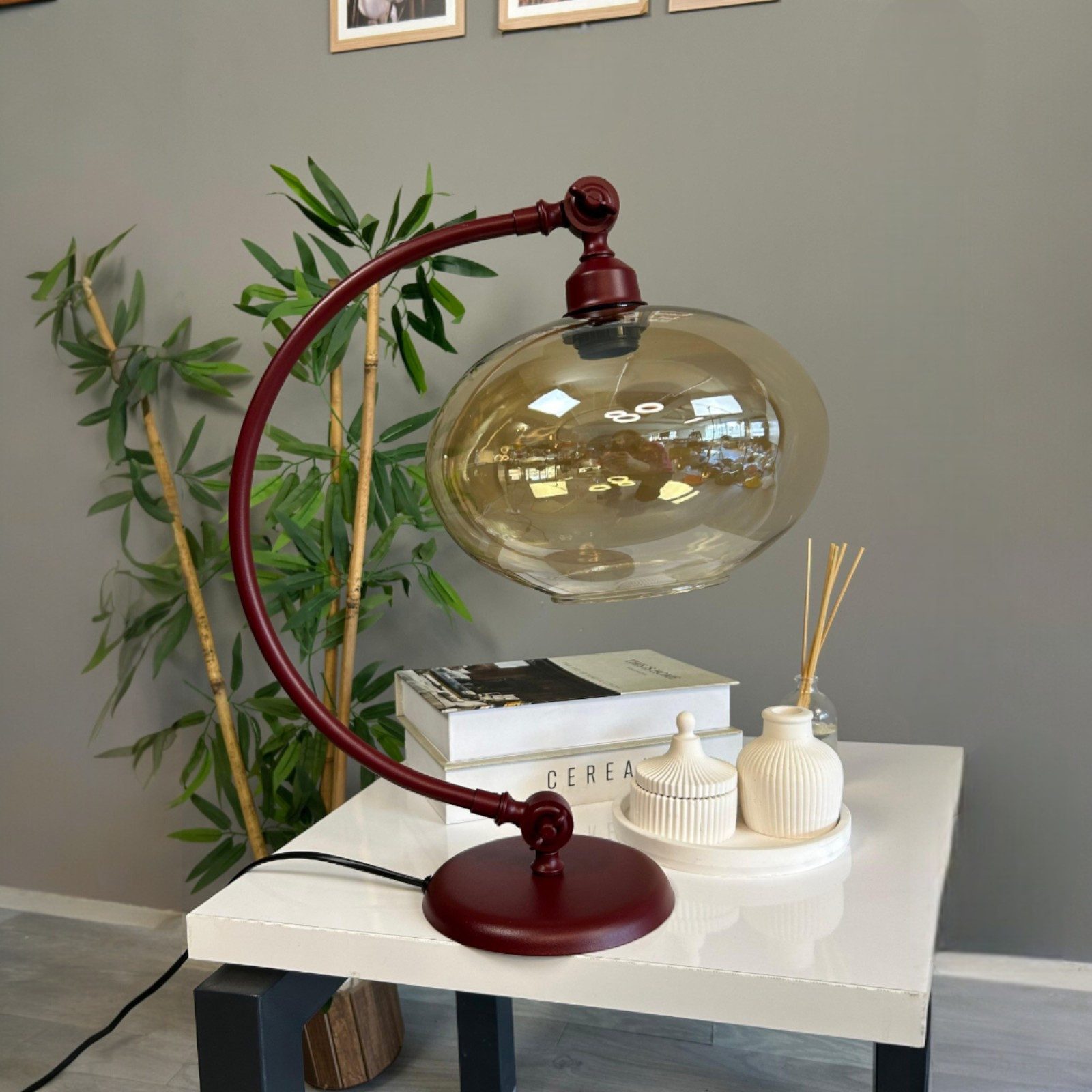 Bamyum Nachttischlampe Solvia Retro Glas Tischleute mit Kabel, ohne Leuchtmittel
