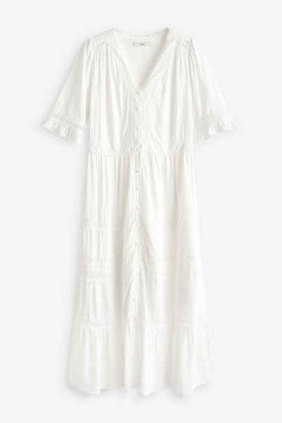 Next Sommerkleid Kleid mit Knopfleiste und Spitzenbesatz (1-tlg)
