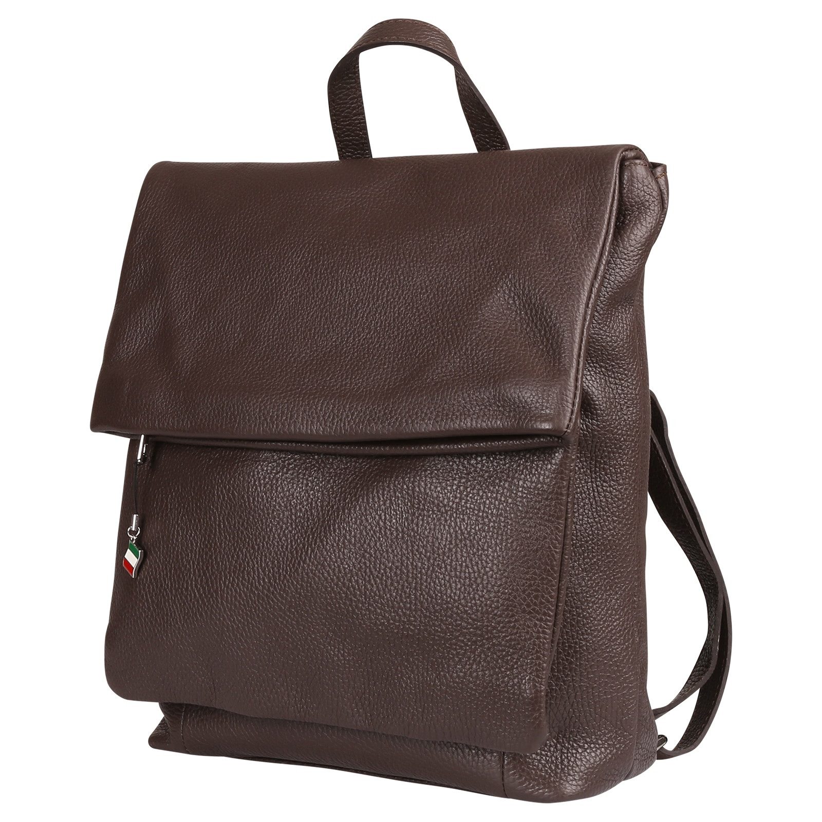 FLORENCE Cityrucksack Florence Rucksack Damen Echtleder, Damen Leder Cityrucksack, dunkelbraun ca. 32cm