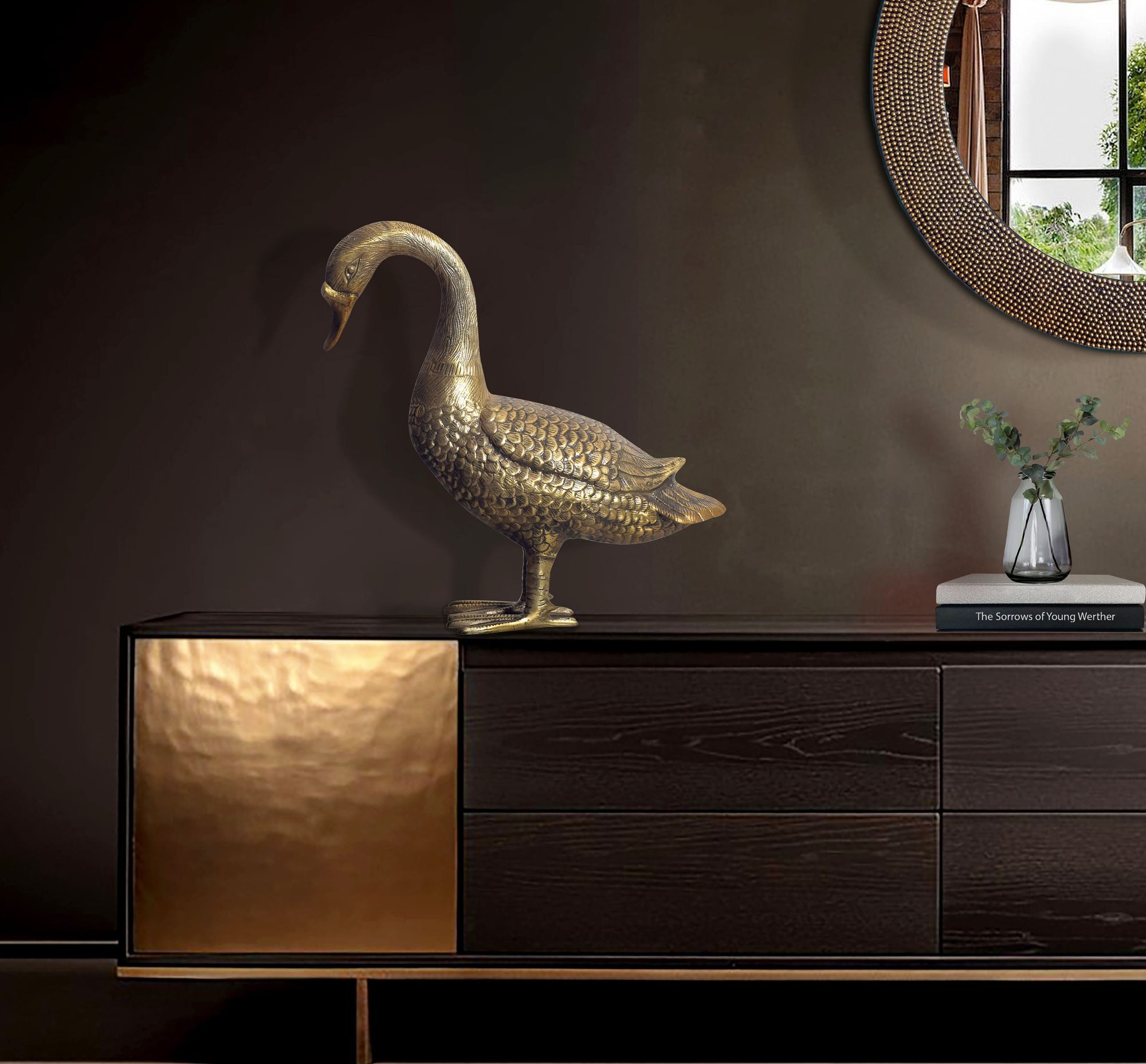 FINEBUY Dekofigur Dekofigur Deko Gans Gold 46 cm Aluminium Statue Wohndeko günstig online kaufen