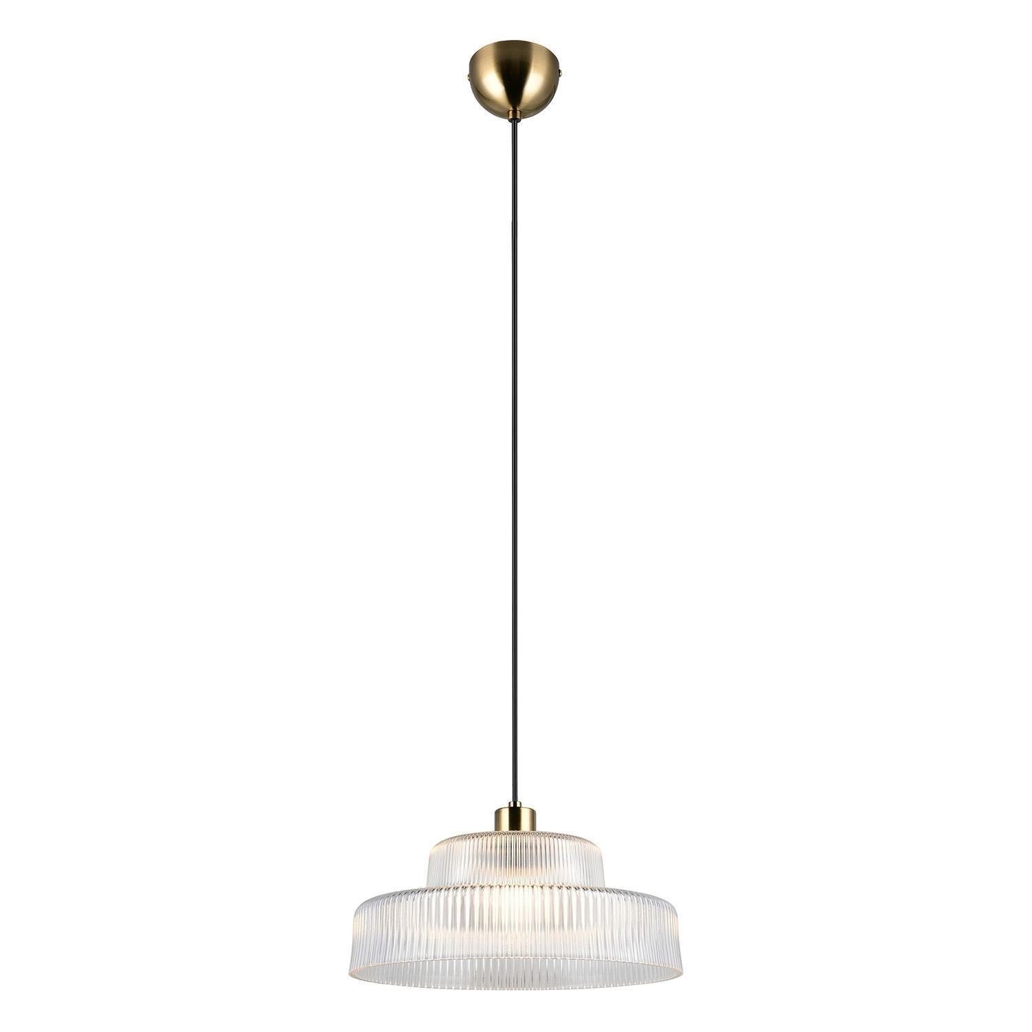 Reality Leuchten Pendelleuchte ABELLA, 1-flammig, Goldgelb, Transparent, Metall, ohne Leuchtmittel, Lampenschirm aus Glas, Höhenverstellbar, Ø 35 x H 150 cm