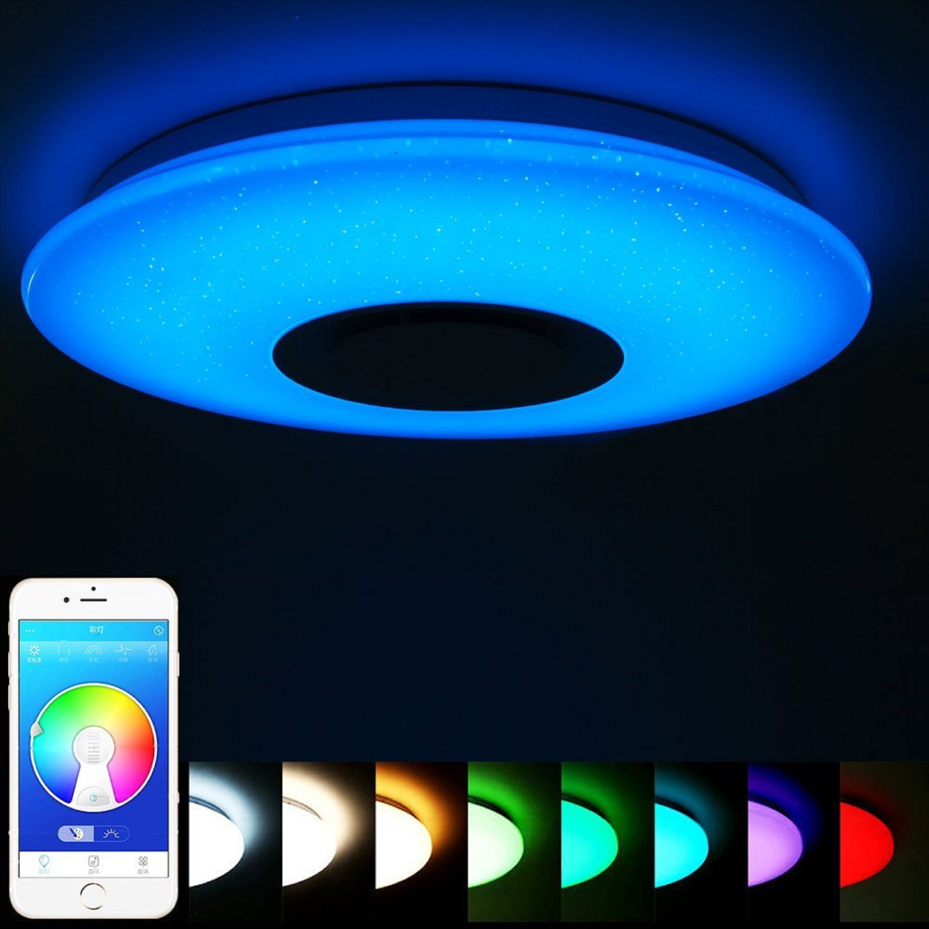 62cm 48 Bluetooth-Lautsprecher App-Steuerung, dimmbare Farbsteuerung & CCT Farbwechsel *EMA* Durchmesser inkl. 3098 Deckenleuchte, TRANGO Watt stufenlos Ambiente-Beleuchtung Sternenhimmel-Effekt mit und LED LED-Deckenleuchte mit RGB integrierter