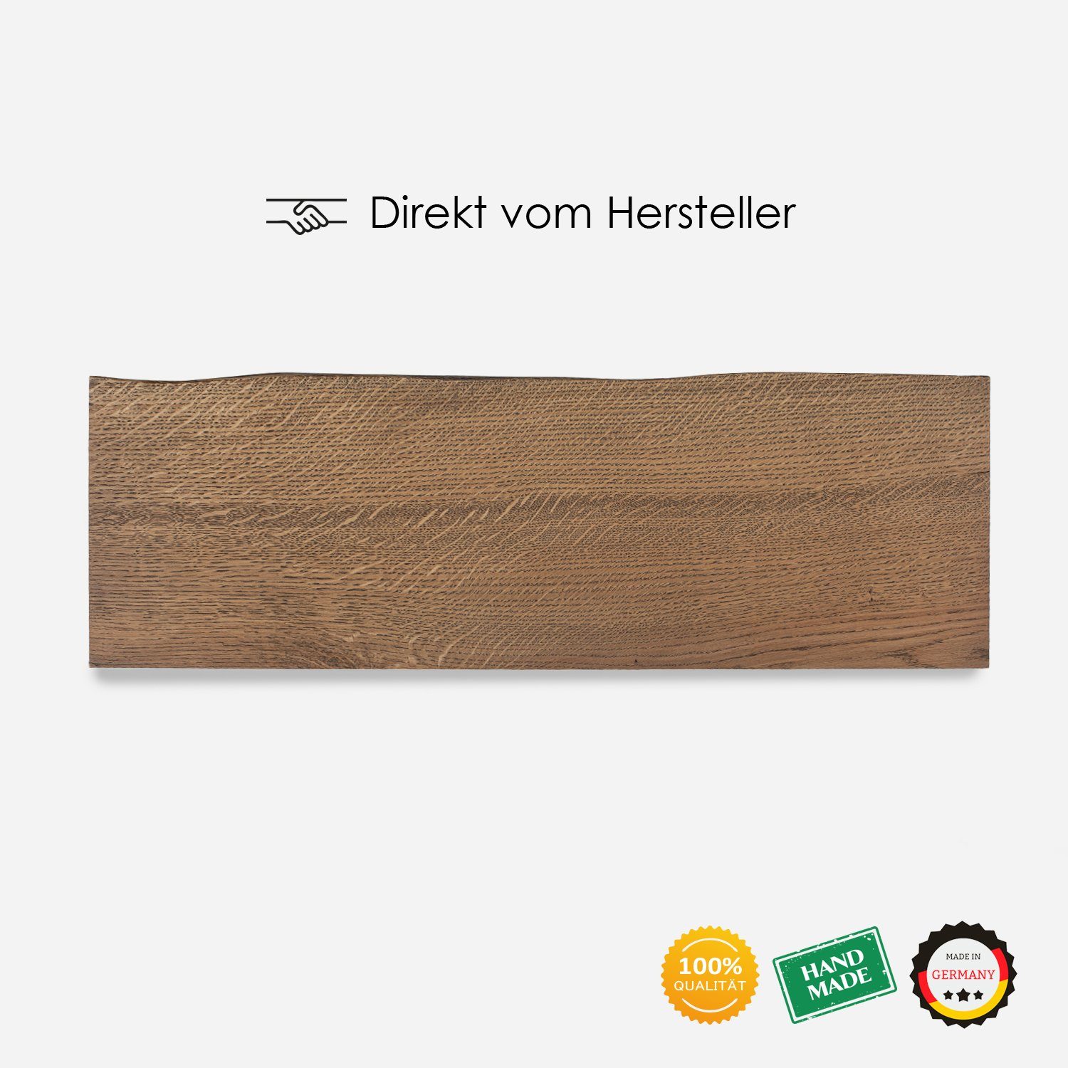 Eiche - Baumkante Germany massiv Made Dunkel Wandregal mit LEO, Rikmani Handgefertigtes Holz Regal in