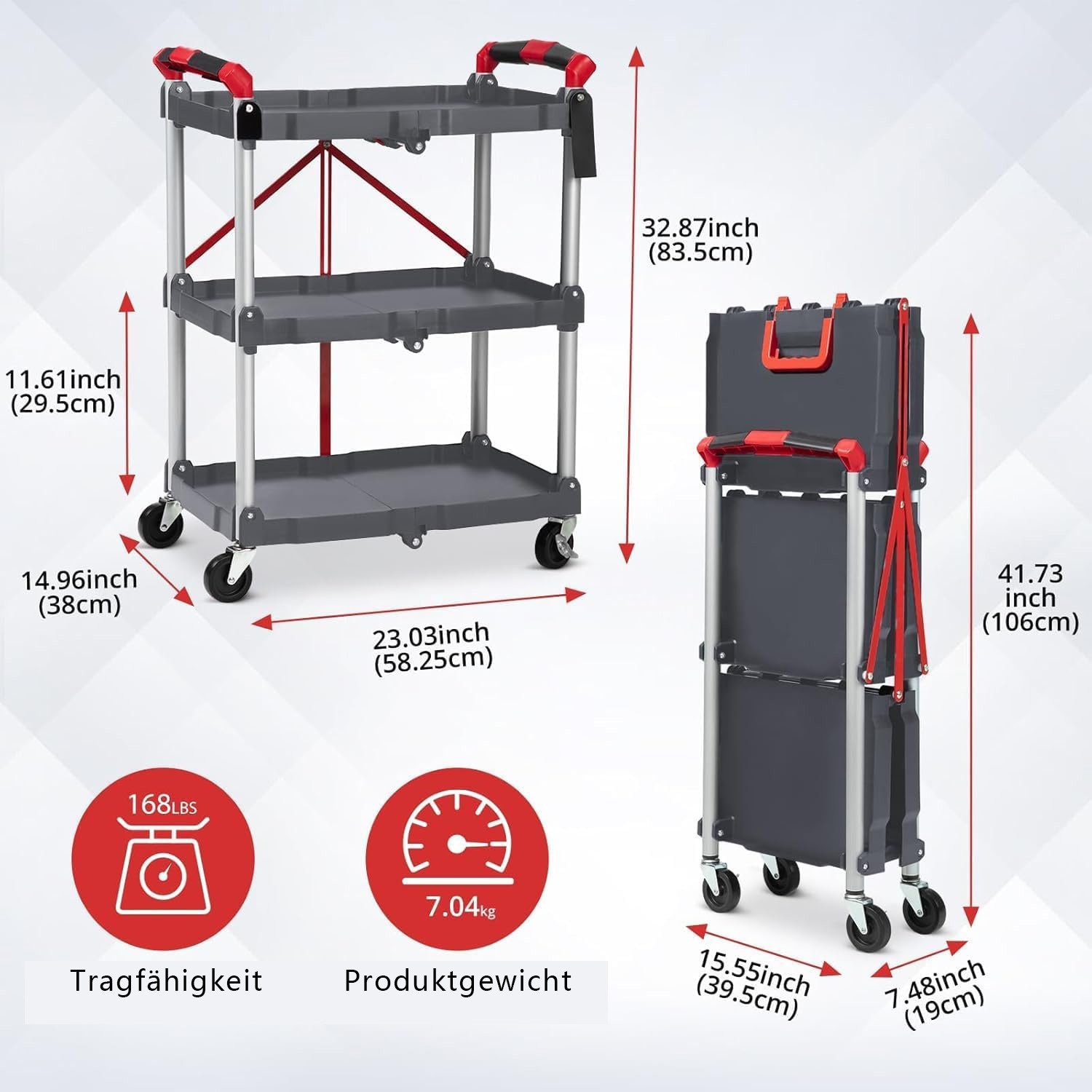 SPACEKEEPER Servierwagen 3 Etagen, Klappbarer Servicewagen mit Rädern, (1 St), vielseitig als Abräum-, Geschirr- und Rollwagen nutzbar